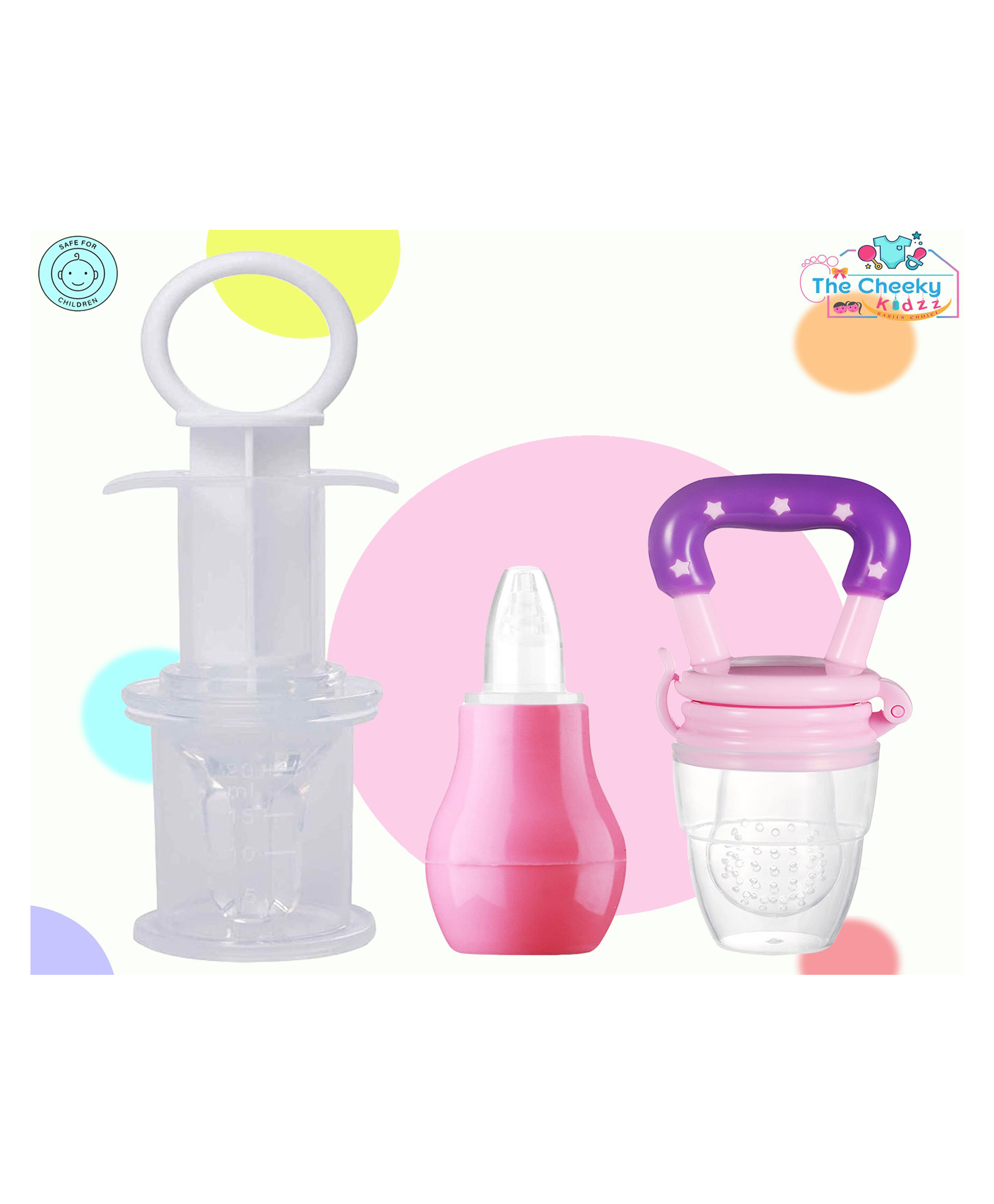 The Cheeky Kidzz Pack of 3 Baby Fruit Nose Suction | Baby Smart Medicine Dropper & Baby Fruit Nibbler Teether and Feeder (PINK)-picture-22