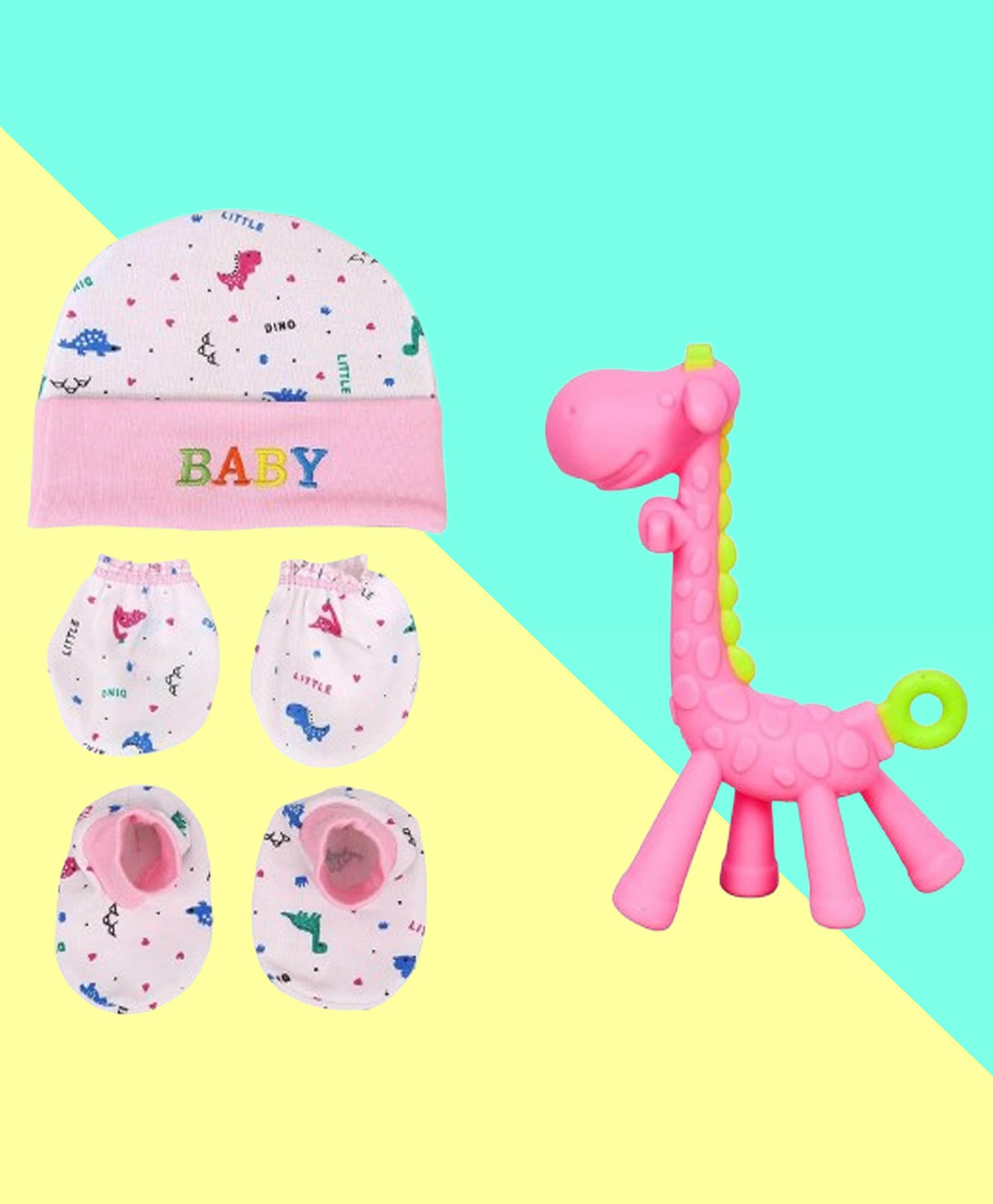 The Cheeky Kidzz Baby Soft Silicone Giraffe Shape Teething Toy Non-Toxic BPA Free with Essential Set (PINK- (0-4 Months))-image-44