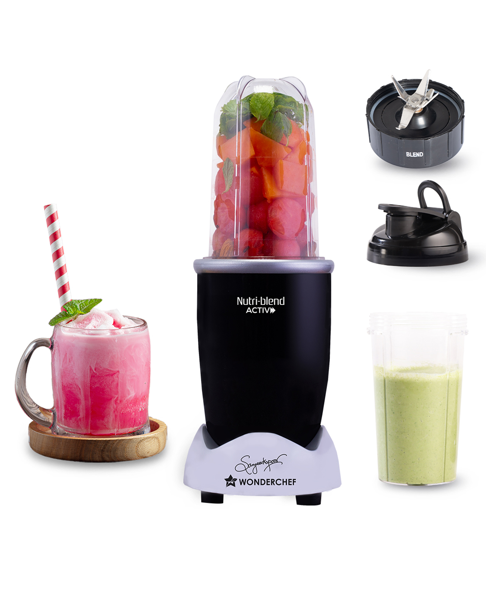 Wonderchef Nutri-blend Activ Mixer Grinder Blender Smoothie Maker 500W 22000 RPM 100% Full Copper Motor 1 Unbreakable Jars SS Blades - Black-image-2