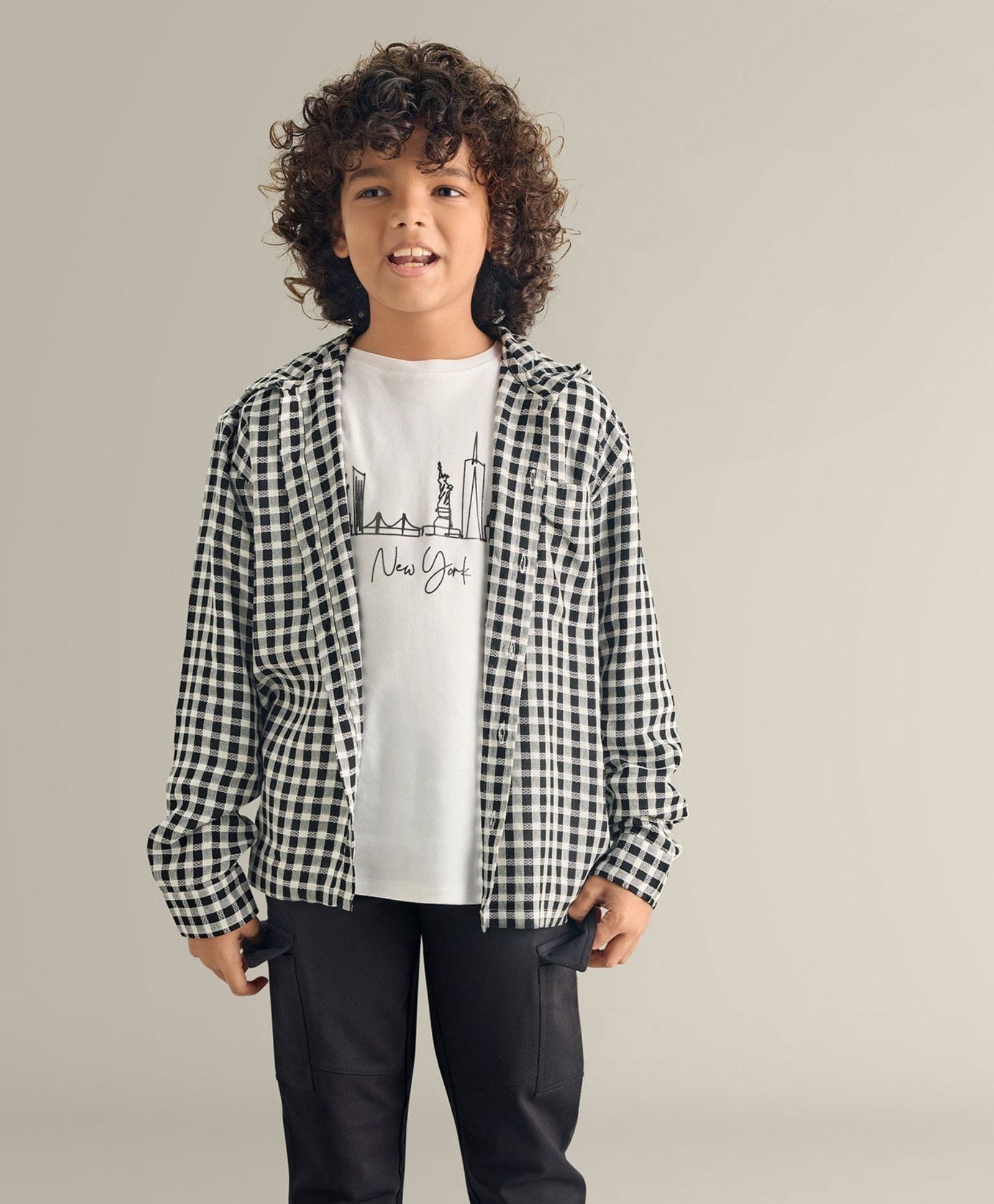 My Milestones Full Sleeves Checked Hooded Shirt - Black-image-9