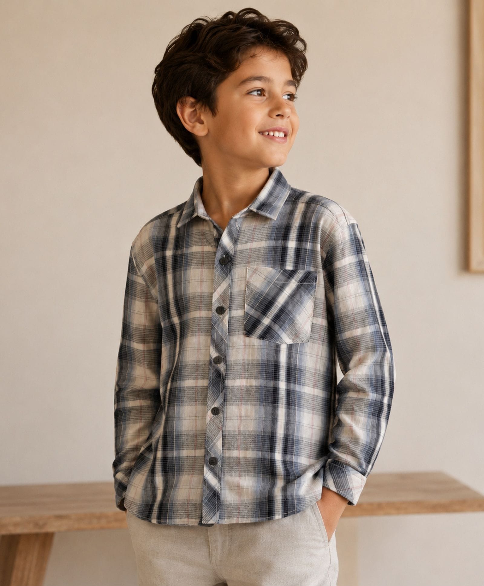 My Milestones Full Sleeves Checked Shirt - Navy Blue-picture-11