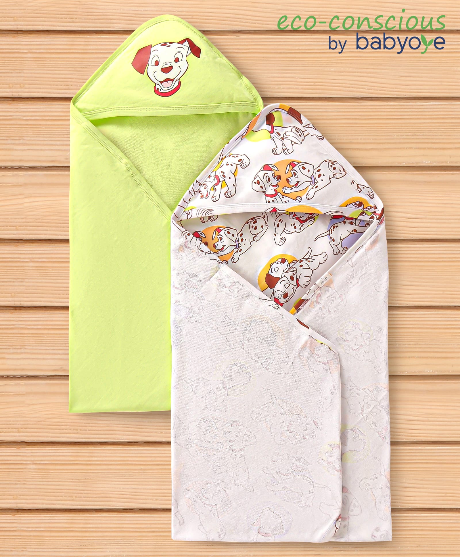 Babyoye Disney Terry Hooded Towel Dalmatian Graphic Pack of 2 L 76 x B 76 cm - Limegreen & Grey-picture-27