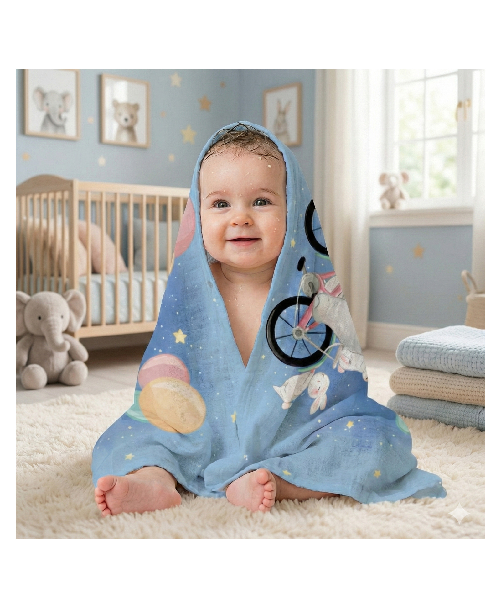 New Comers 100 % Muslin Cotton 4 Layered Printed Baby Bath Towel- Mustard Color-image-25