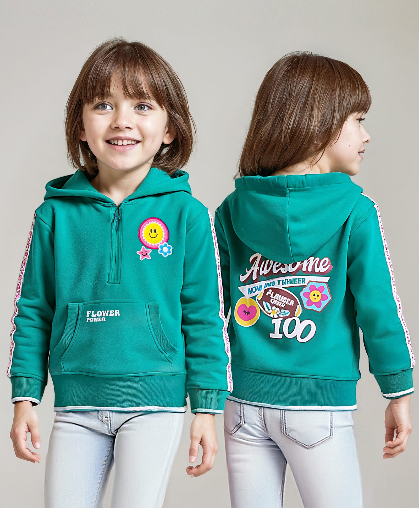 Babyhug Cotton Knit Full Sleeves Hooded Sweatshirt with Floral Badge Detailing & Kangaroo Pockets - Mint Green