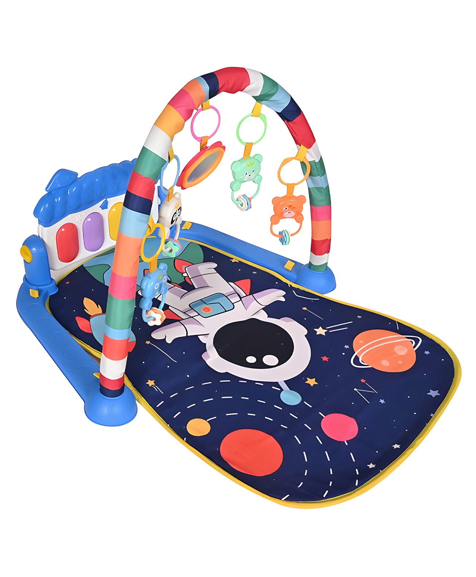 FUNVERSE Musical Keyboard Mat Piano | Baby Gym & Fitness Rack | Baby Play Mat | Fitness Rack with Hanging Rattles | Lights & Musical Keyboard | Gift for Babies & Kids | Space Design