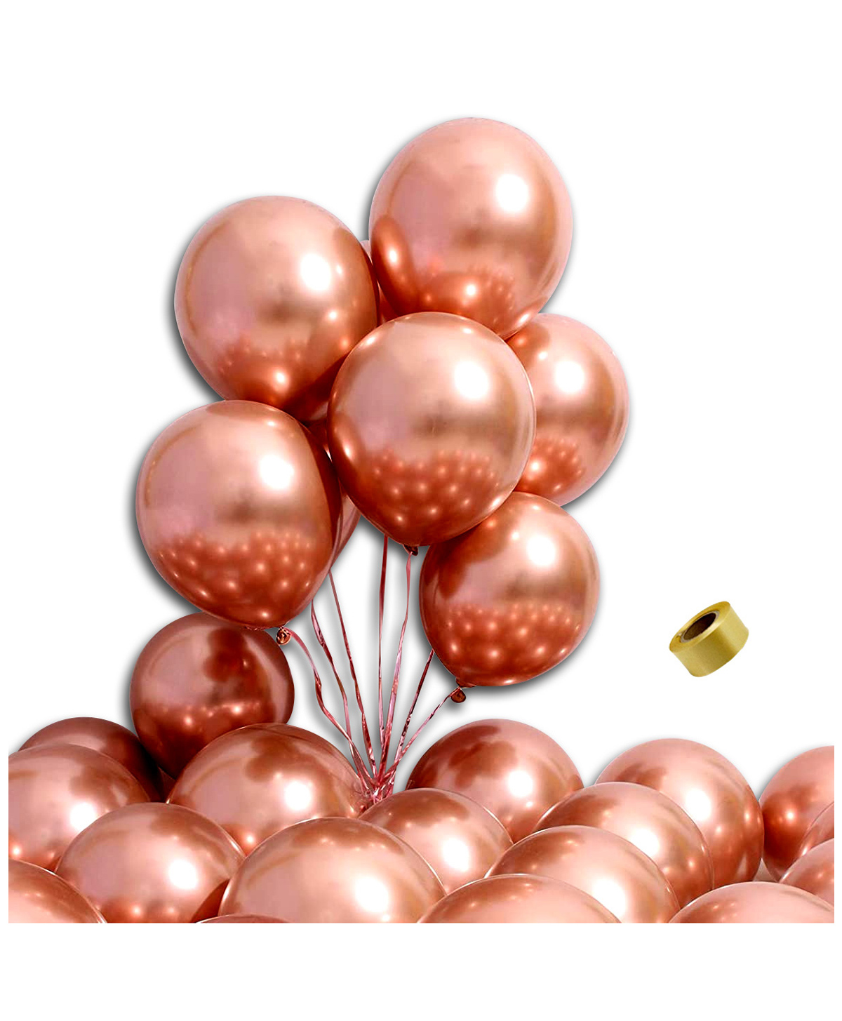 Decor Mantra Metalic Chrome Balloons with Curling Ribbon for Birthday Party Decoration and Baby Shower Celebartion - Rose Gold - Pack of 26-image-48