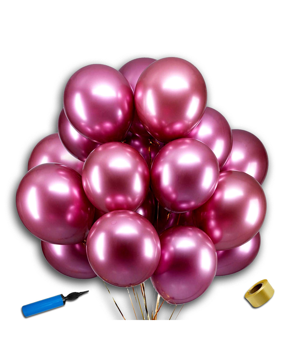 Decor Mantra Chrome Metalic Balloons with Curling Ribbon & Manual Hand Balloon Pump for Birthday Party Decoration and Baby Shower Celebartion - Pink - Pack of 52-image-24