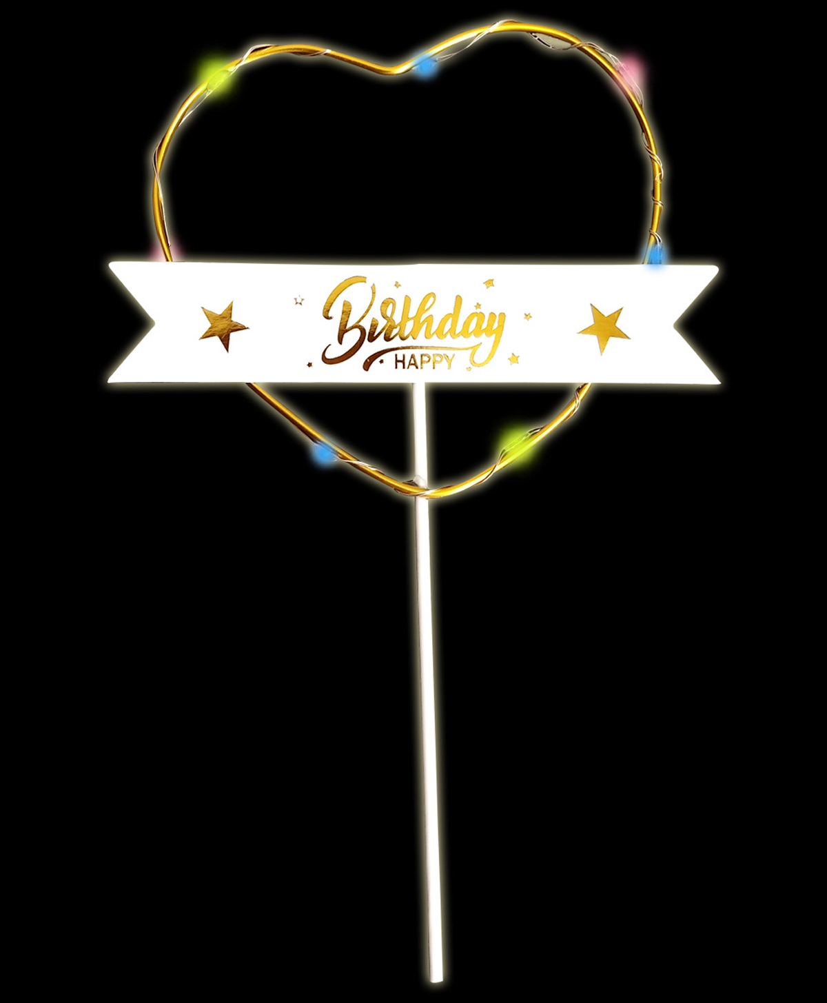 Decor Mantra Happy Birthday Heart Shape Led Light Cake Topper Is Perfect for Every Birthday Bash - Gold - Pack of 1