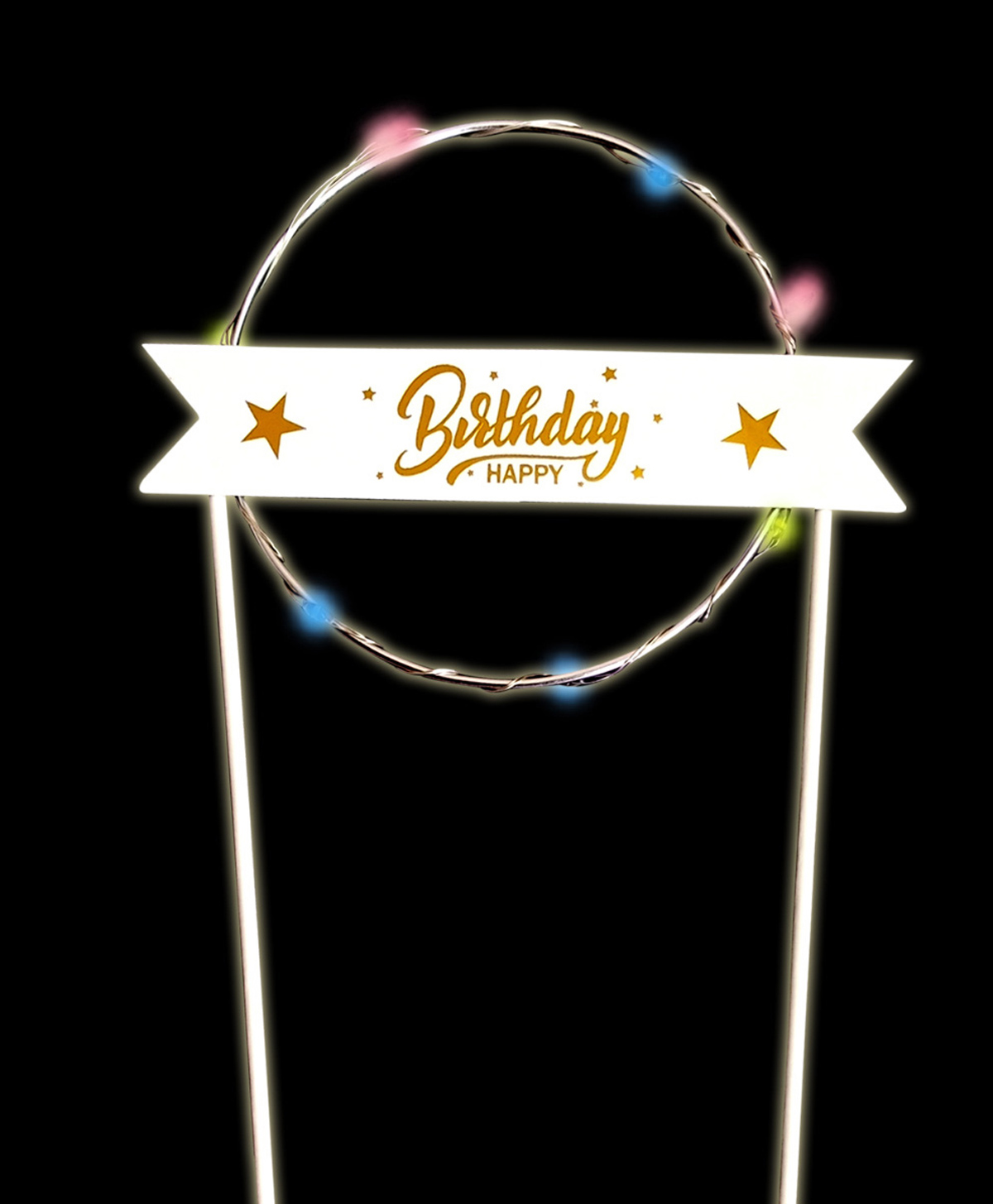 Decor Mantra Happy Birthday Round Shape Led Light Cake Topper Is Perfect for Every Birthday Bash - Gold - Pack of 1