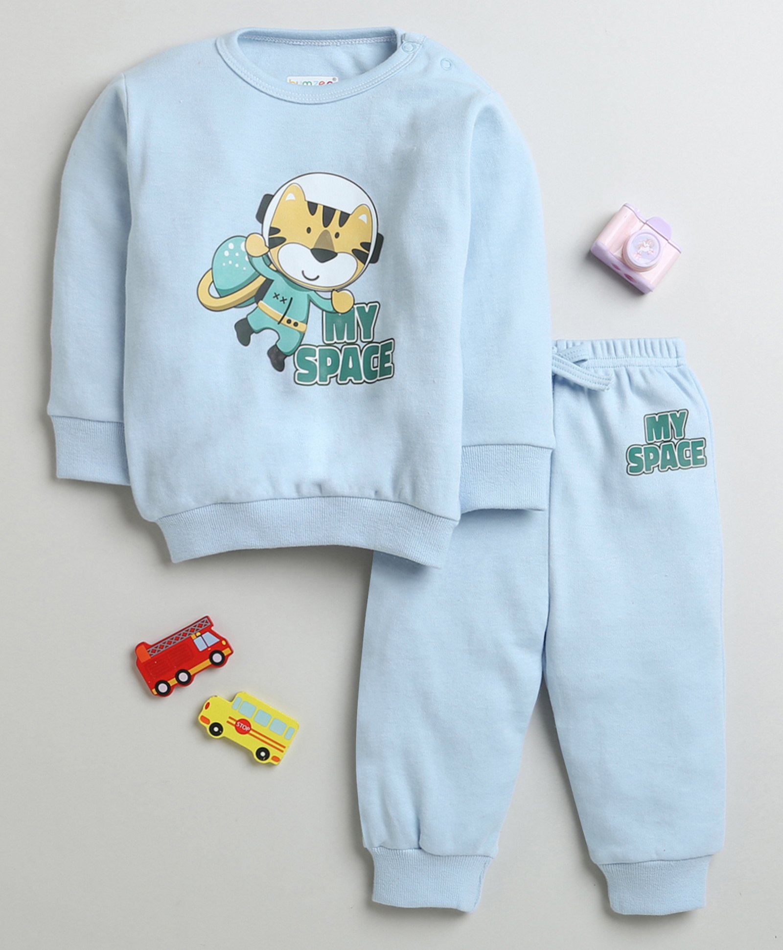 BUMZEE Cotton Full Sleeves Tiger Printed Coordinating Sweatshirt & Joggers Set - Sky Blue-image-19