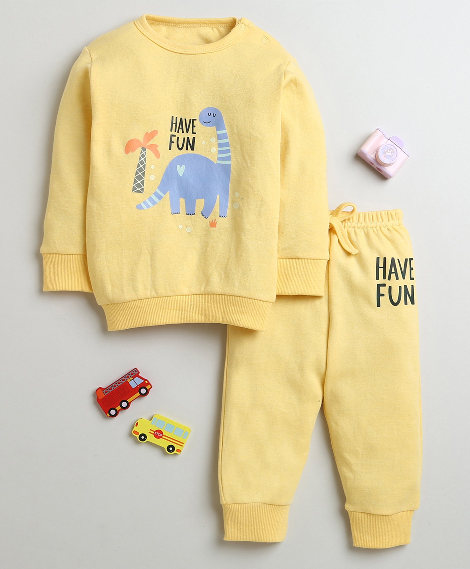 BUMZEE Cotton Full Sleeves Dinosaur Printed Coordinating Sweatshirt & Joggers Set - Yellow-picture-29