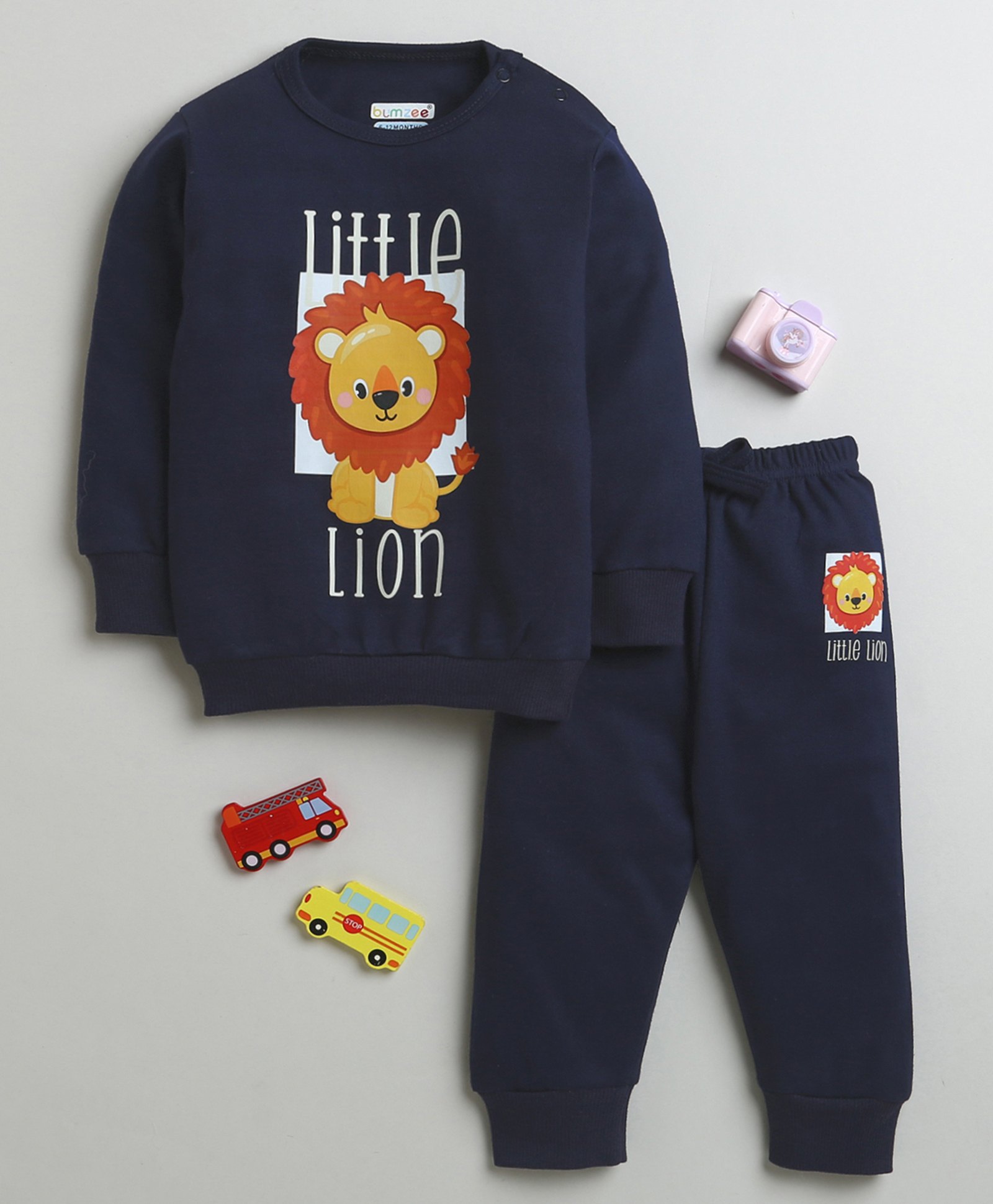 BUMZEE Cotton Full Sleeves Lion Printed Coordinating Sweatshirt & Joggers Set - Navy Blue-image-17