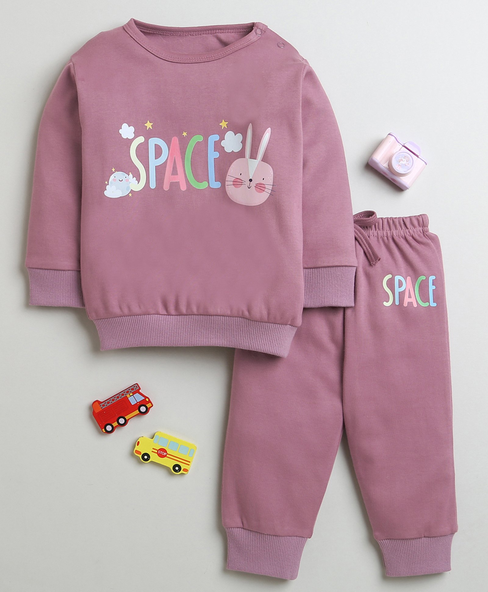 BUMZEE Cotton Full Sleeves Space Text Printed Coordinating Sweatshirt & Joggers Set - Mauve-picture-27