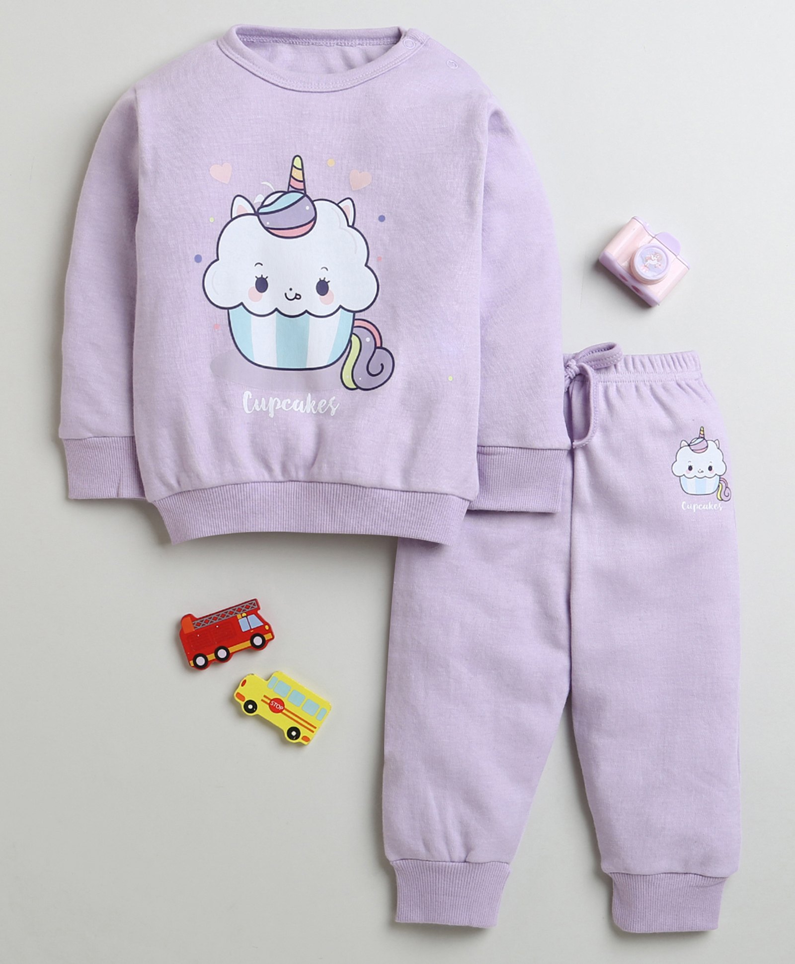 BUMZEE Cotton Full Sleeves Cupcake Printed Coordinating Sweatshirt & Joggers Set - Lavender-picture-21
