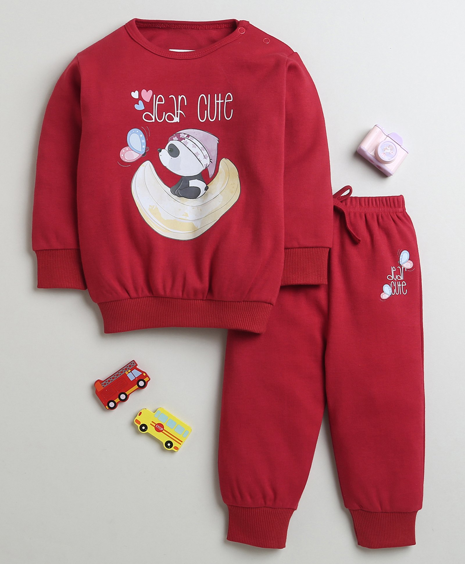 BUMZEE Cotton Full Sleeves Panda Printed Coordinating Sweatshirt & Joggers Set - Maroon-picture-35