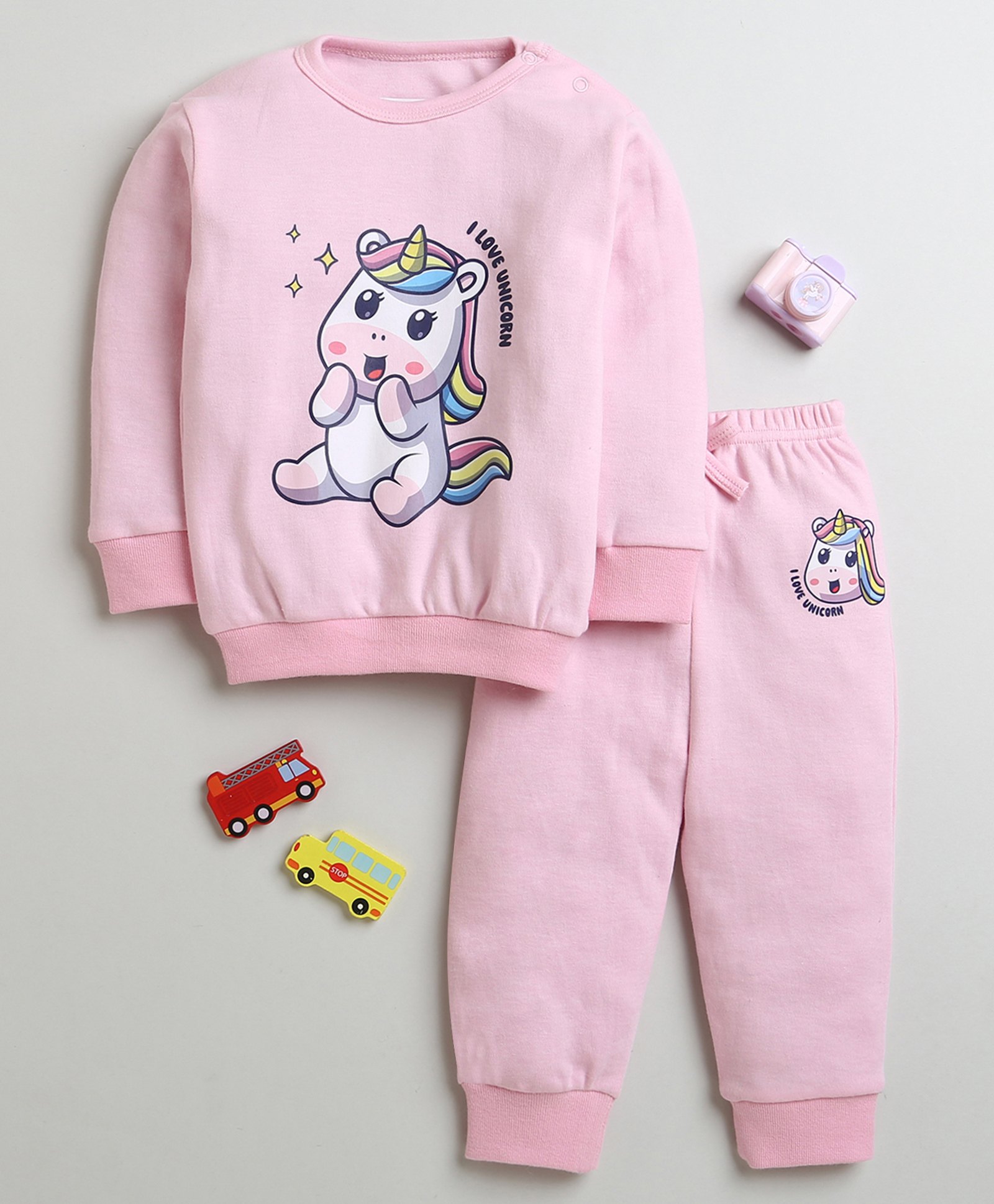 BUMZEE Cotton Full Sleeves Unicorn Printed Coordinating Sweatshirt & Joggers Set - Light Pink-picture-22