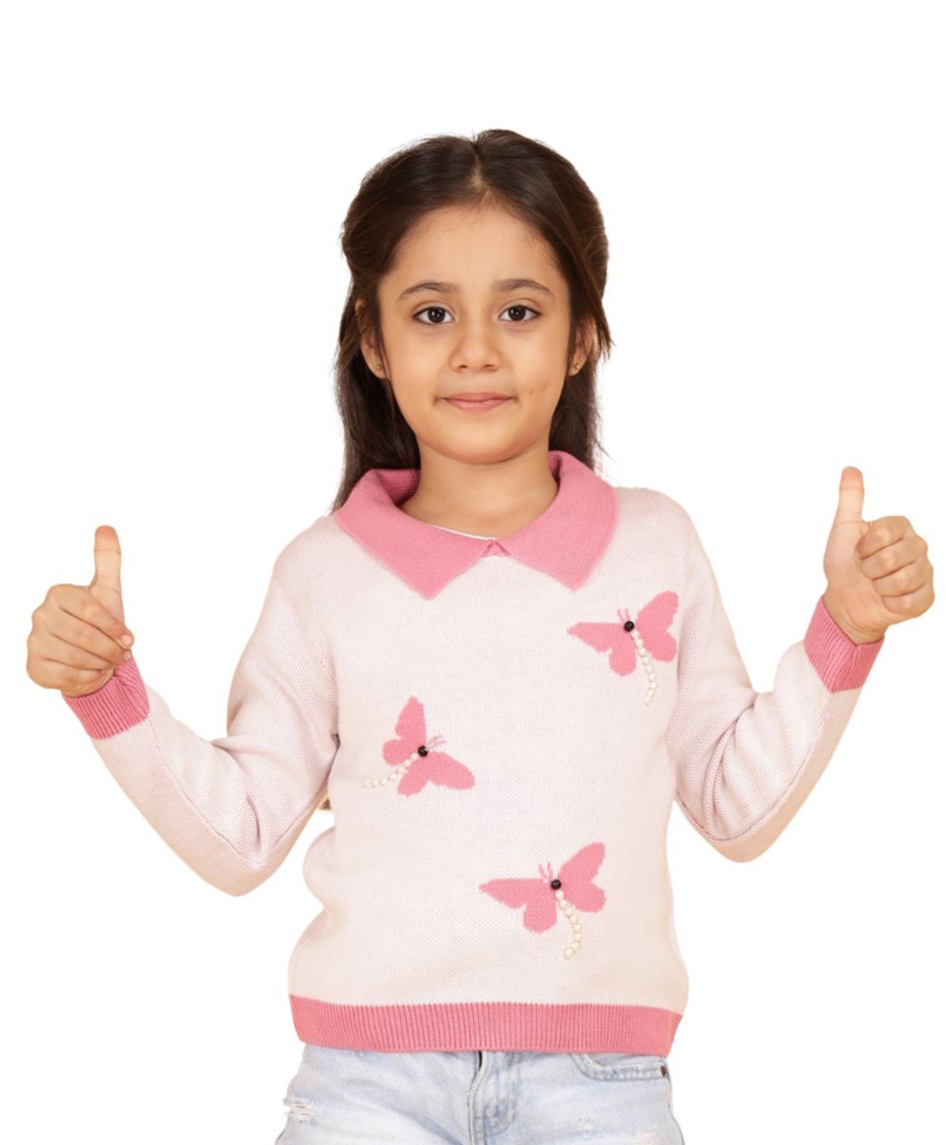JoE Hazel Full Sleeves Butterfly Designed Pearls Embellished Sweater - Pink-picture-31