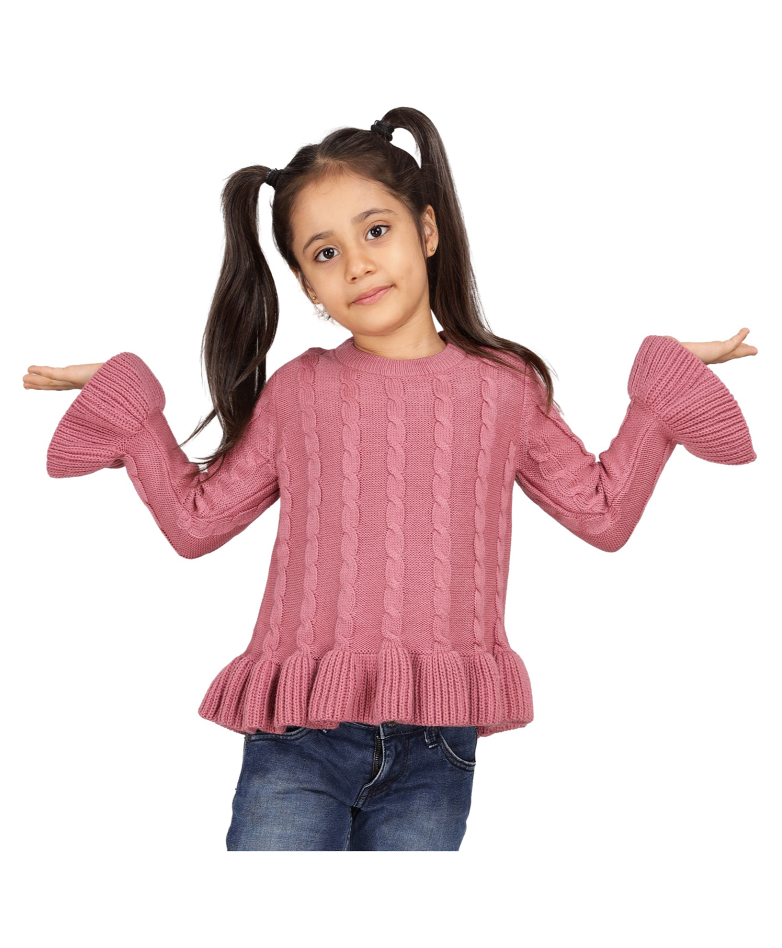 JoE Hazel Full Sleeves Self Designed Sweater - Pink-picture-23