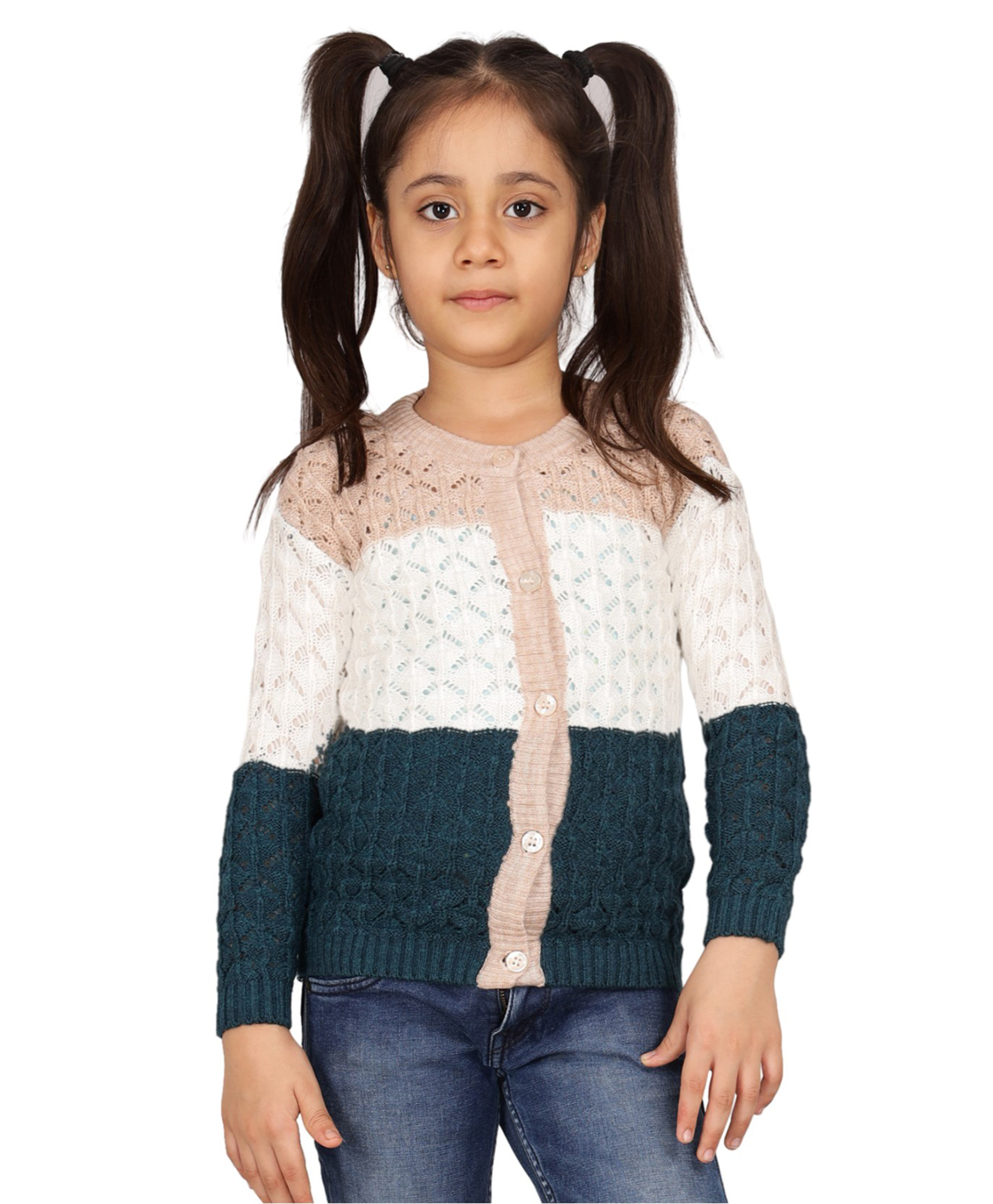 JoE Hazel Full Sleeves Self Designed Colour Blocked Cardigan Sweater - Multi Colour-picture-20
