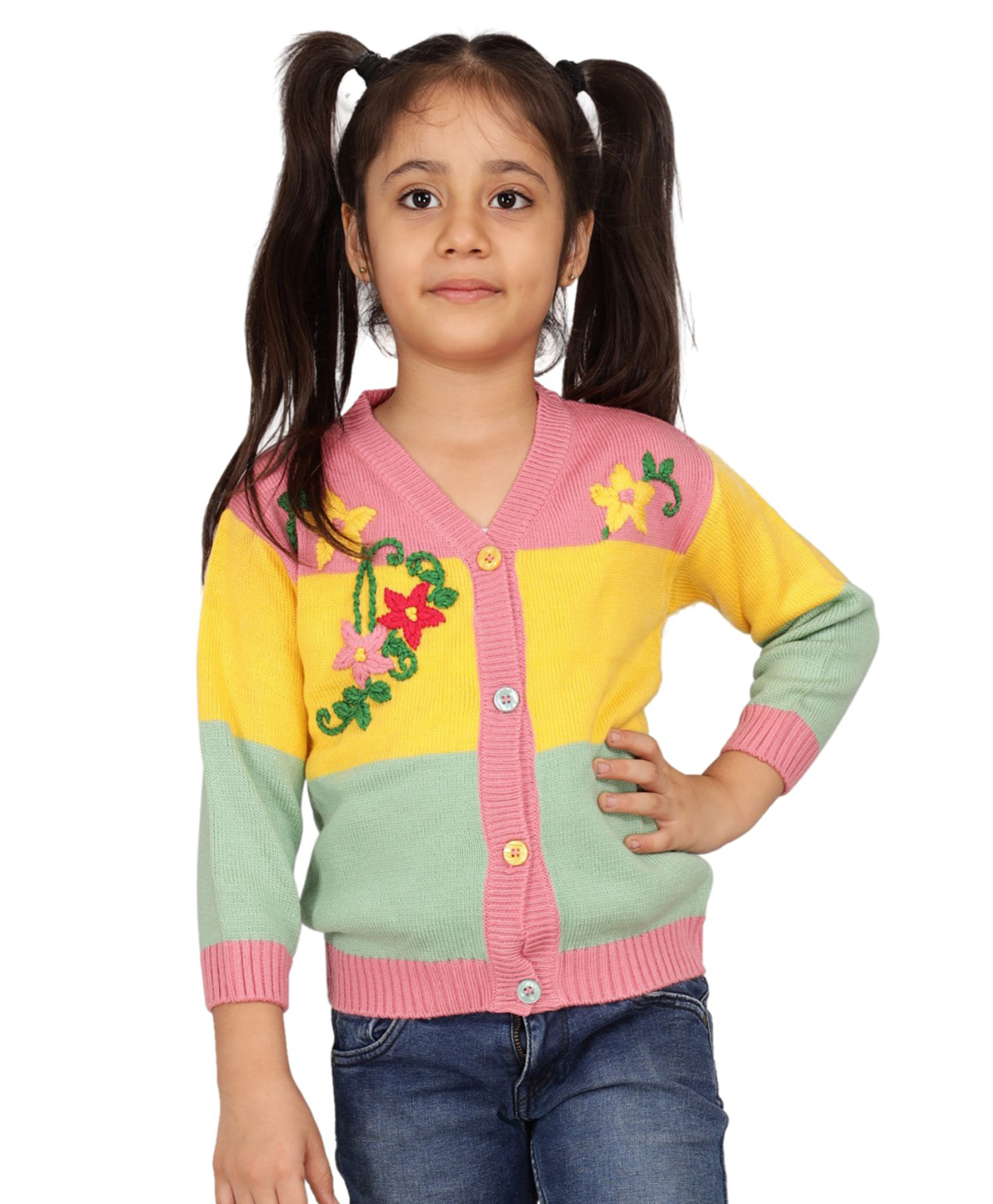JoE Hazel Full Sleeves Floral Embroidered Colour Blocked Cardigan Sweater - Multi Colour-picture-24