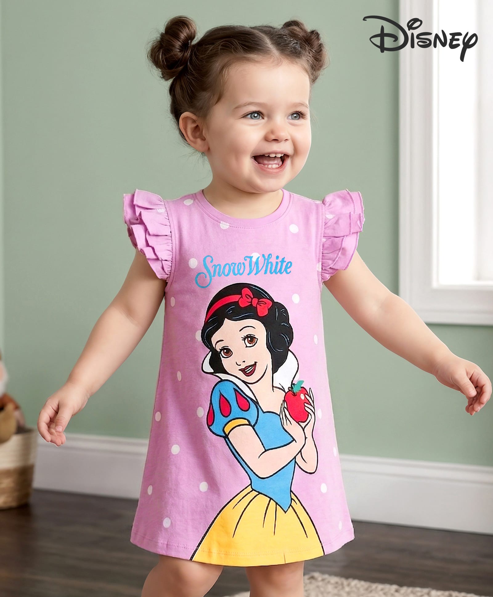 Babyhug Disney Single Jersey Knit Frill Sleeves Nighty With Snow White Graphics - Lilac-image-17