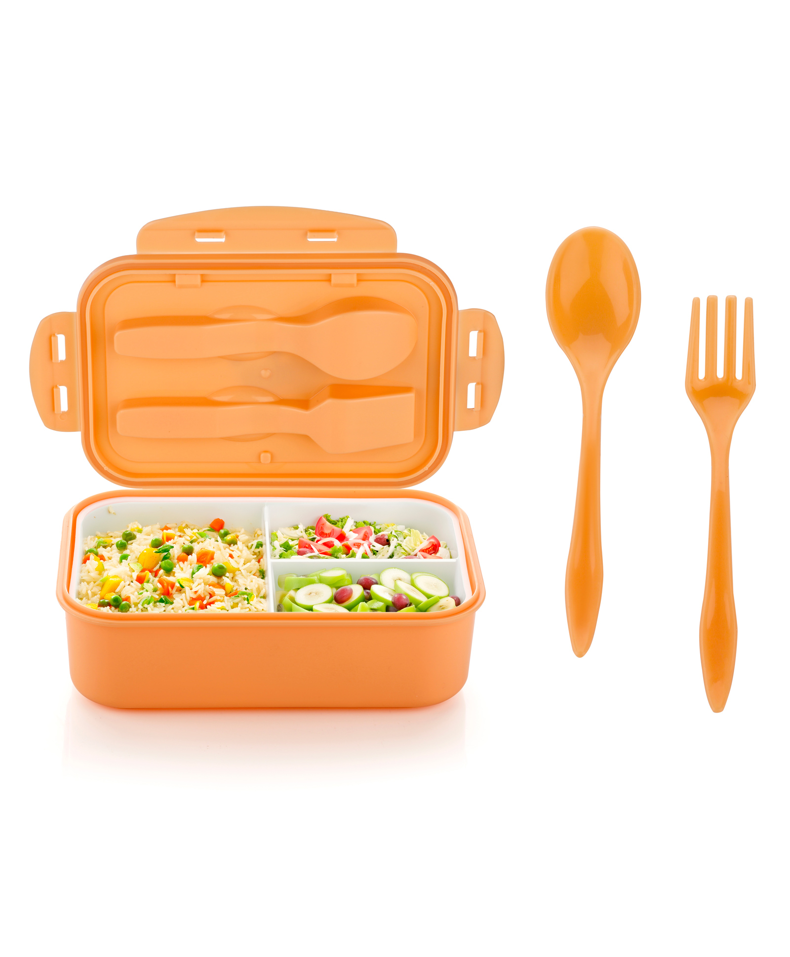 Attro Carbon Plastic Lunch Box with 3 Compartment, Stylish lid Peach - 1100 ml-picture-35