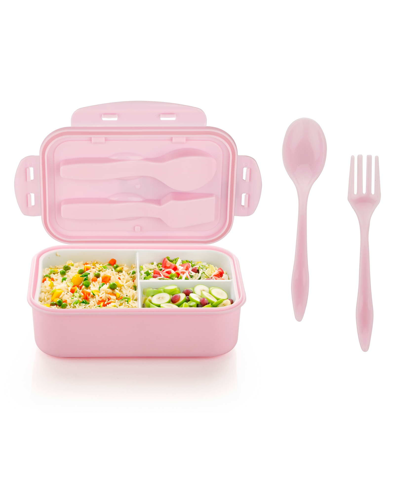 Attro Carbon Plastic Lunch Box with 3 Compartment, Stylish lid Pink - 1100 ml-picture-39