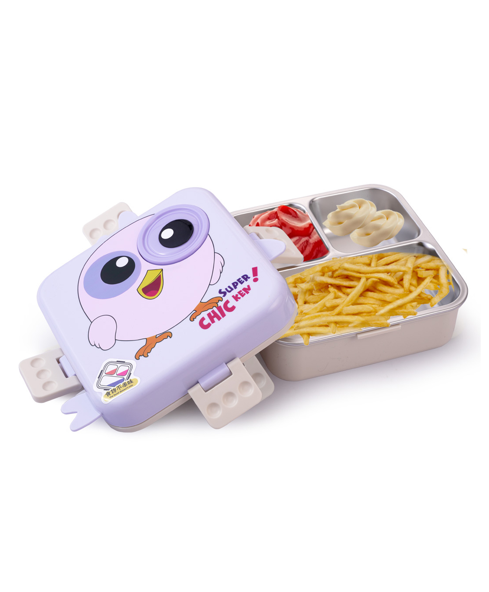 ATTRO Carnival Super Birdy Kids 2 Layer Stainless Steel Lunch Box - Snow Blue-picture-4