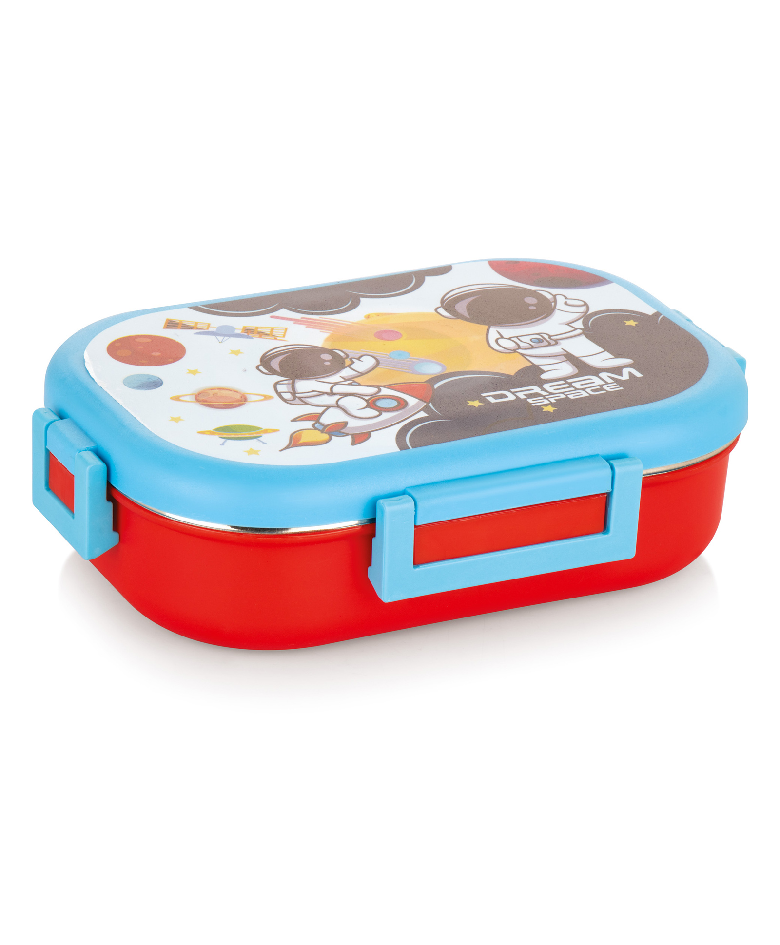 ATTRO Food Time Deluxe Space Theme Kids Stainless Steel Lunch Box with 1 Small Container & Spoon- Red-picture-26