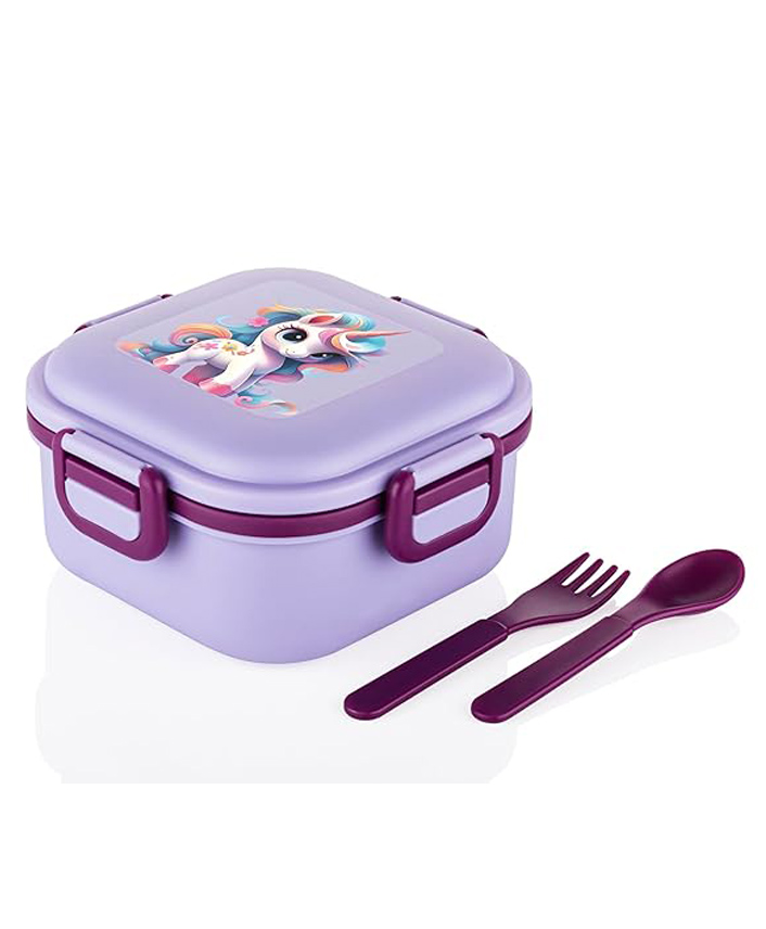 ATTRO Unicorn Magic Plastic Lunch Box Box with 3 Compartment Fork & Spoon Lavender - 800 ml-picture-48
