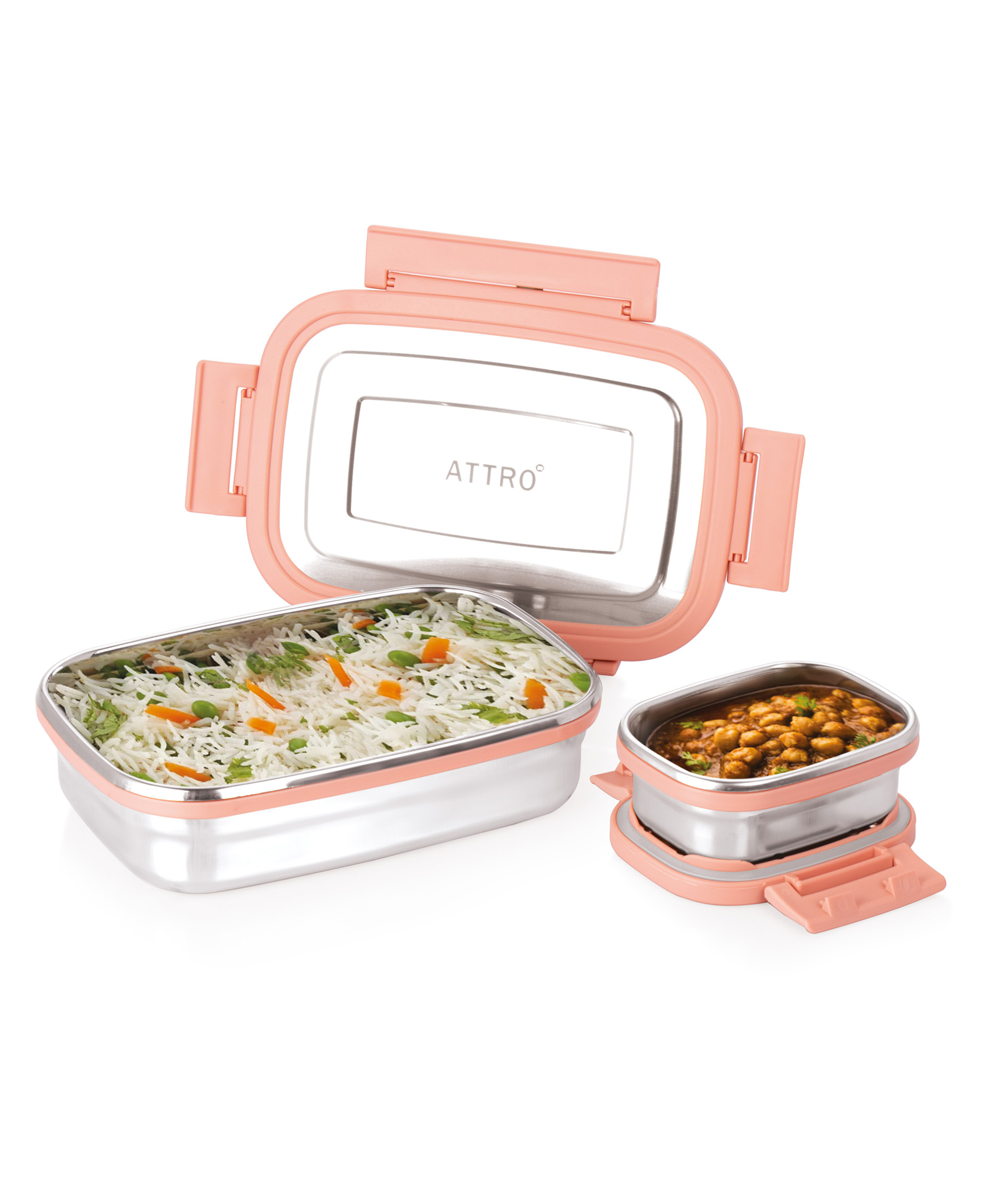 ATTRO Click Eat Junior Stainless Steel Lunch Box with 1 Small Box - Peach-picture-44