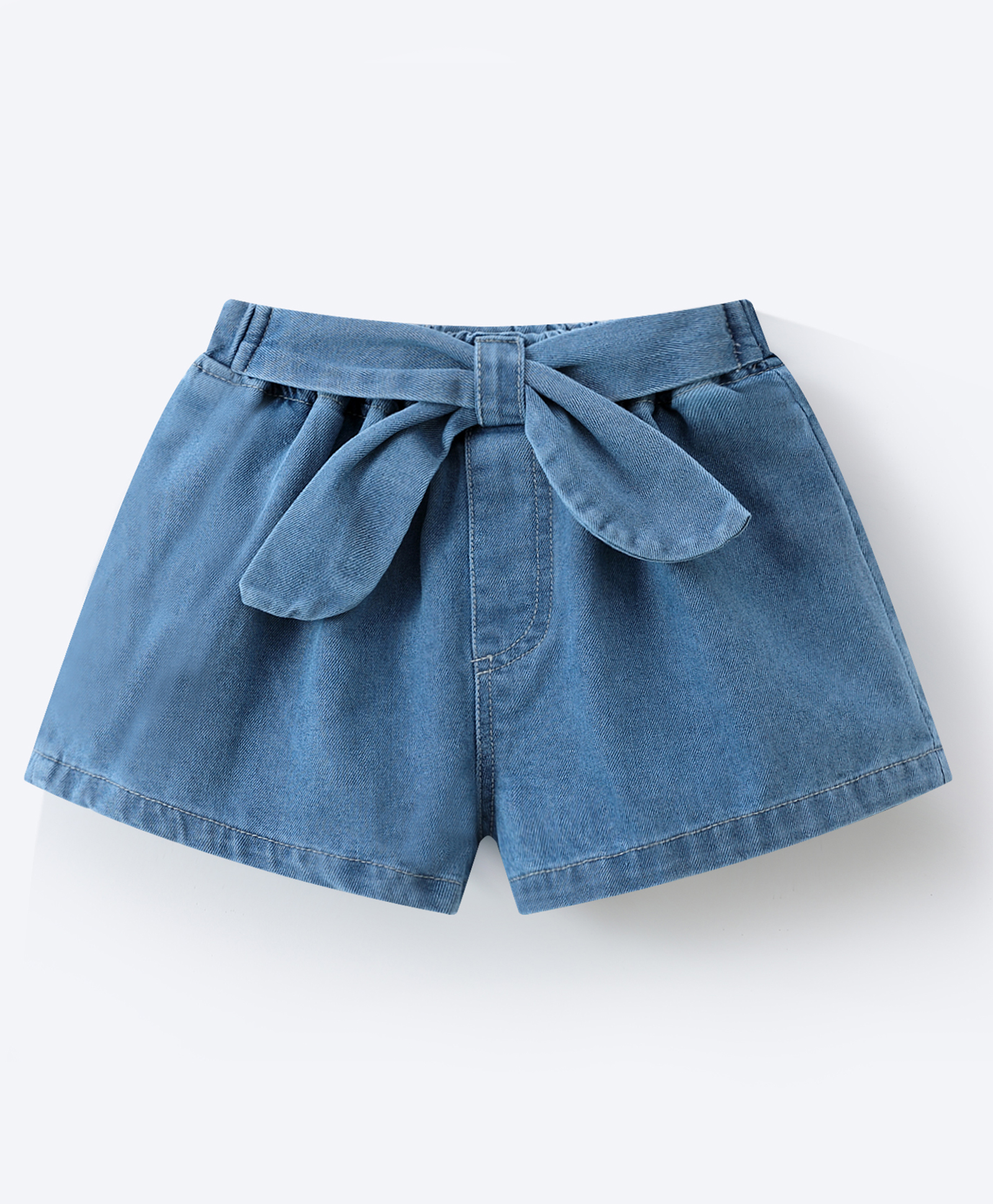 Mark & Mia Solid Washed Denim Shorts With Bow Applique - Blue-picture-17