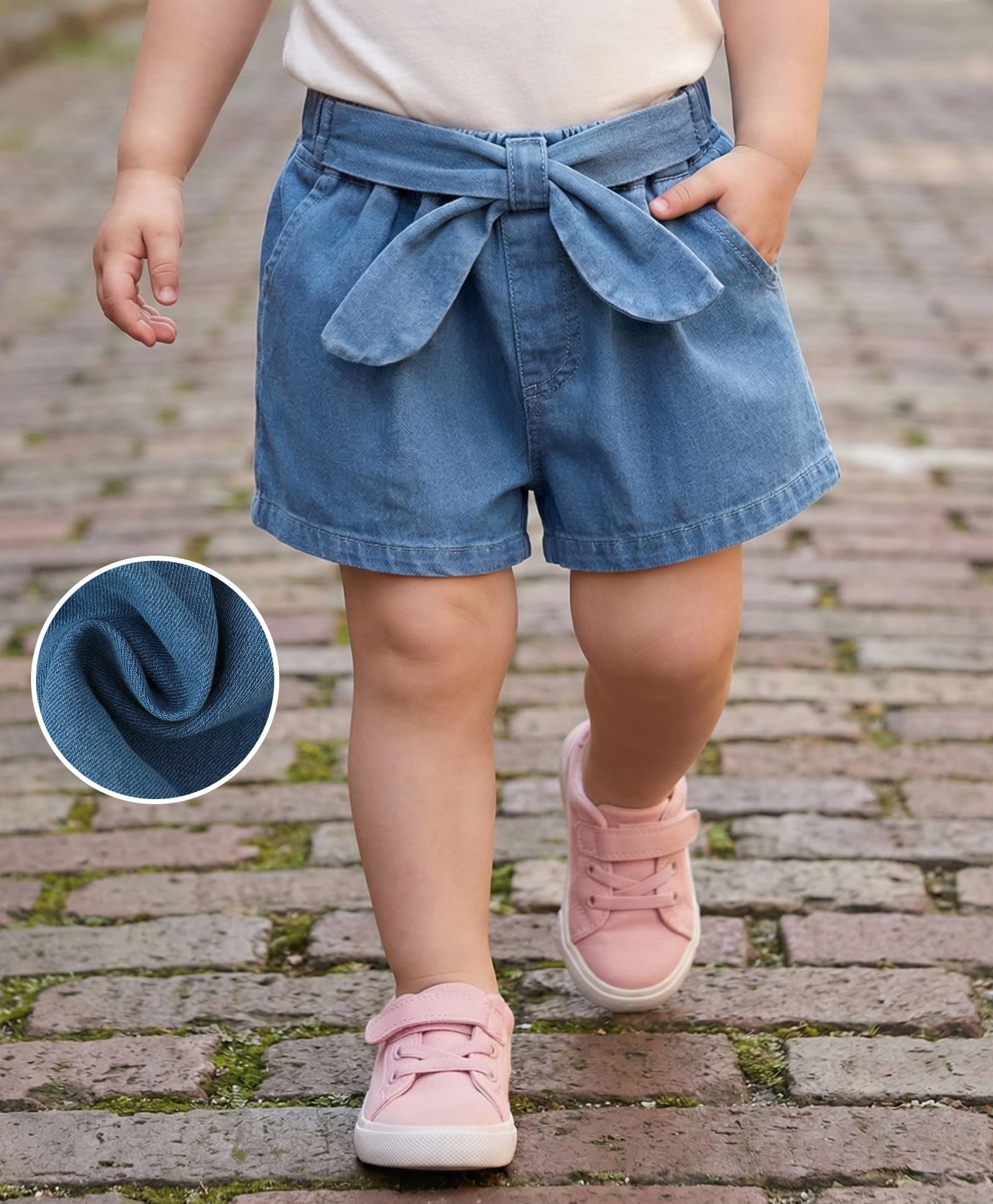 Mark & Mia Solid Washed Denim Shorts With Bow Applique - Blue-picture-16