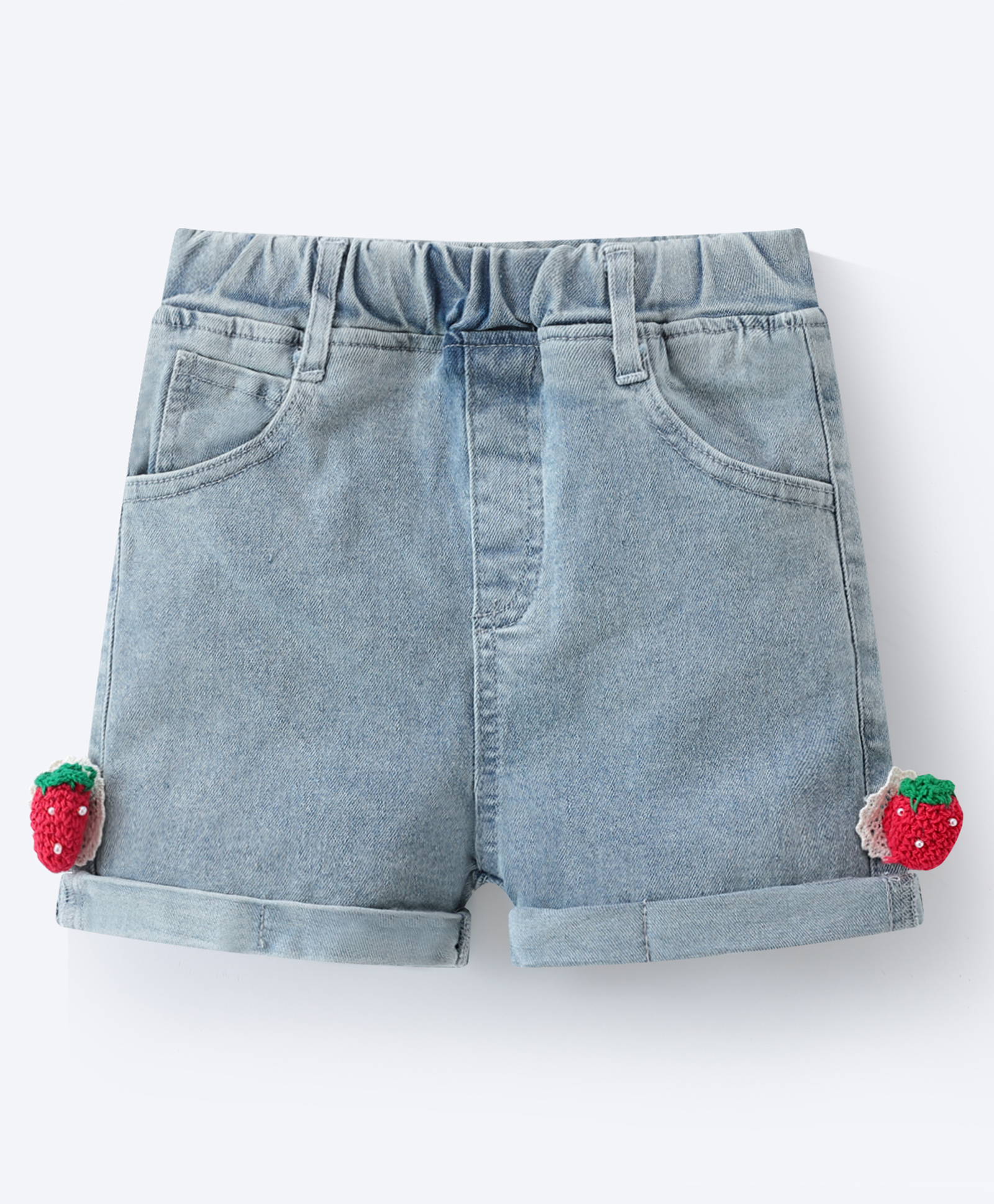 Mark & Mia Washed Denim Shorts With Strawberry Crochet Applique - Blue-picture-15