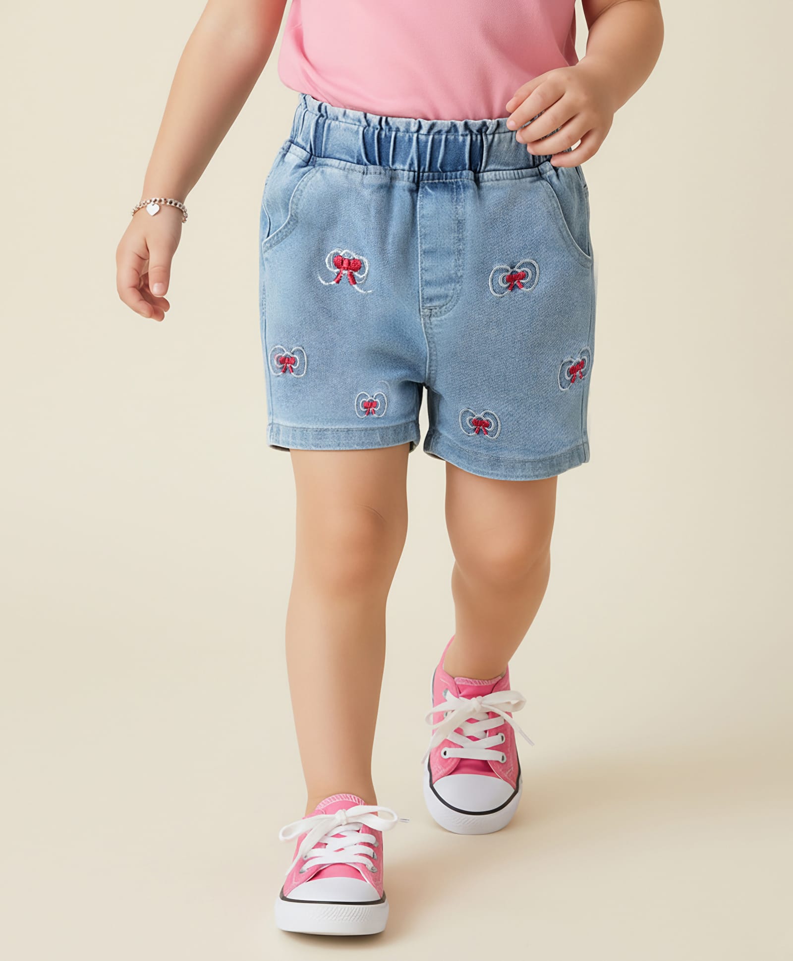 Mark & Mia Washed Denim Shorts With Bow Embroidery - Blue-picture-25