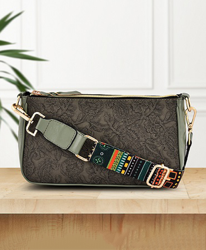 Lychee bags Women Pu Croco Finish Green Sling Bag-image-5