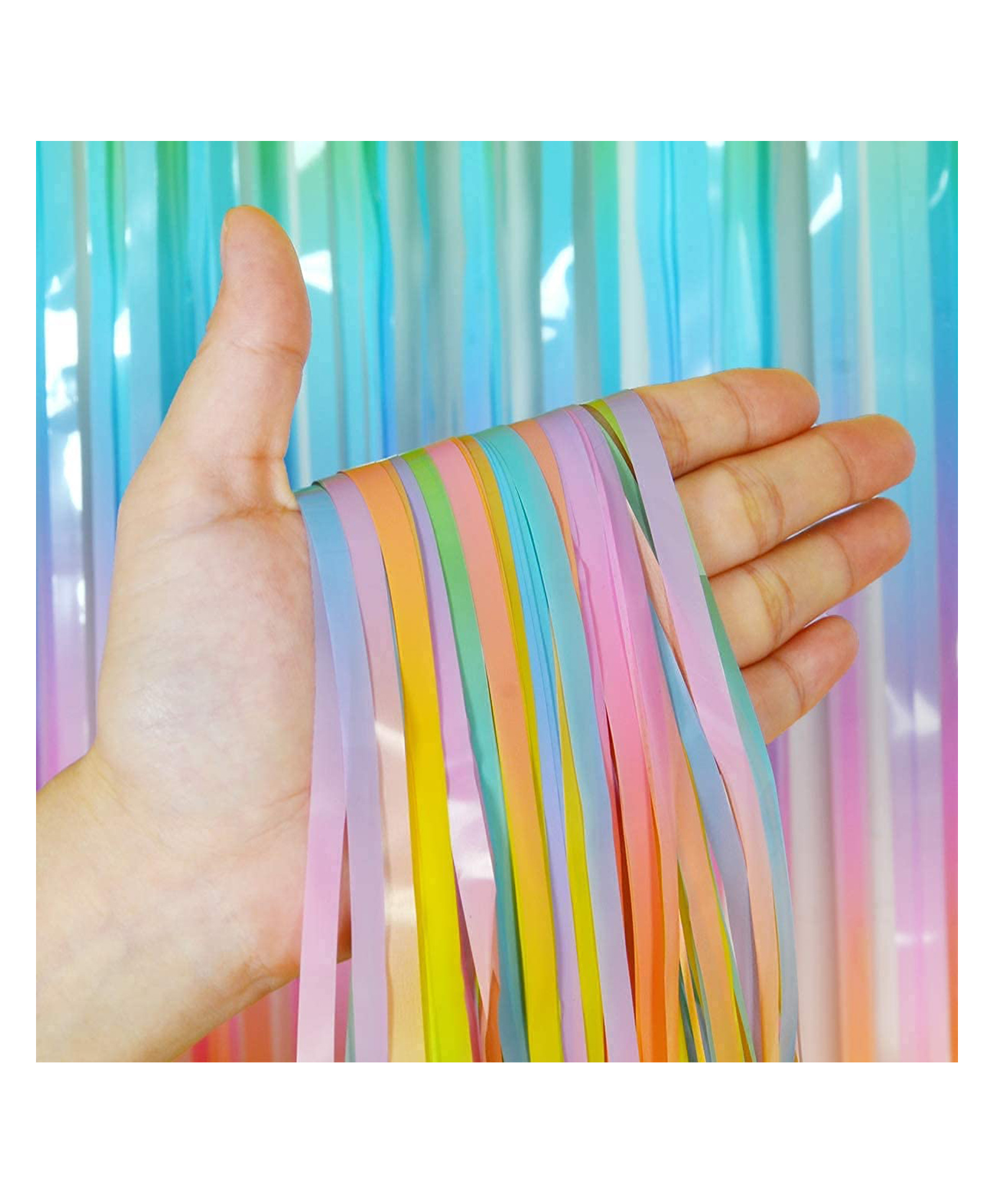 Birthday Popper Pastel Rainbow Foil Fringe Curtain, 3.5ft x 6.5ft | Set of 2 | Enhance Ambience for Parties, Events, Baby Showers, and Wedding Décor-image-14