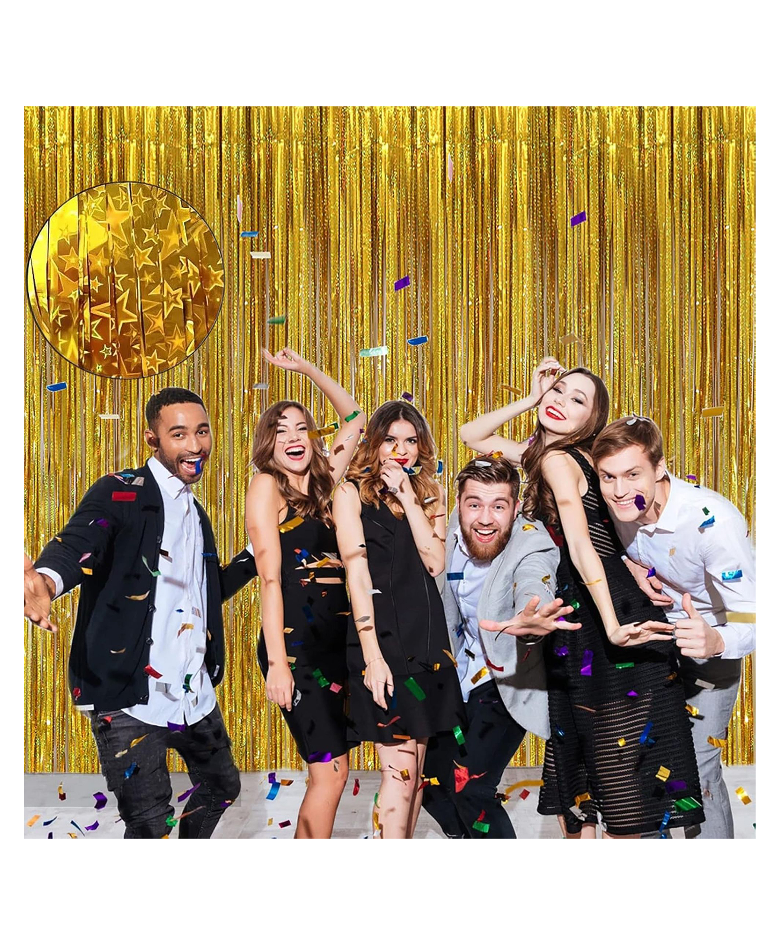 Birthday Popper Laser Wave Gold Foil Curtain (2 Pack; Size: 6.5x3.25 Feet Each) Metallic Backdrop Streamers for Party Birthday, Baby Shower, Cradle, Wedding Decorations-image-45