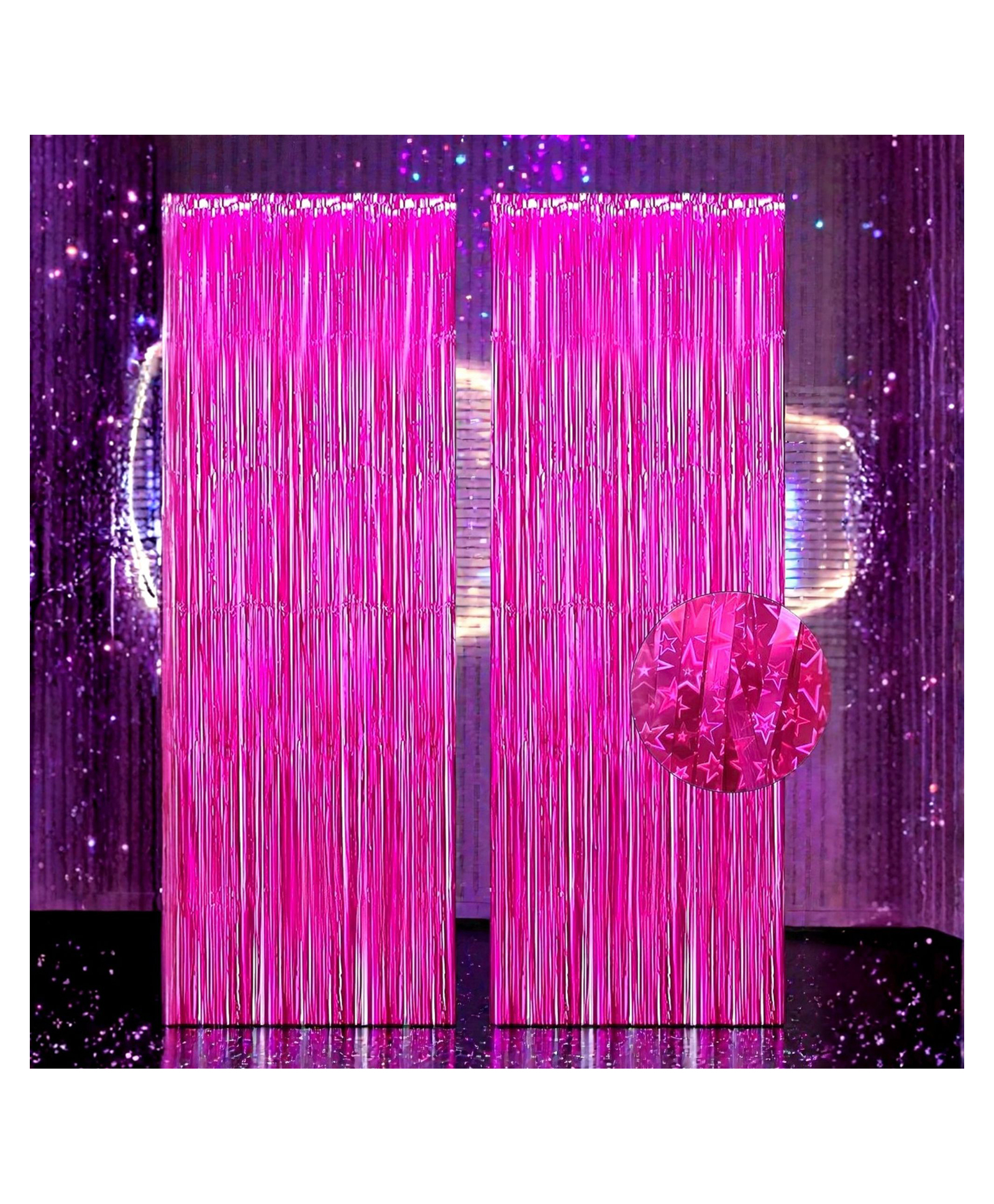 Birthday Popper Laser Purple Foil Curtain (2 Pack; 3.25 ft x 6.5 ft) Metallic Backdrop Streamers for Party Birthday, Baby Shower, Cradle, Wedding Decorations-image-3