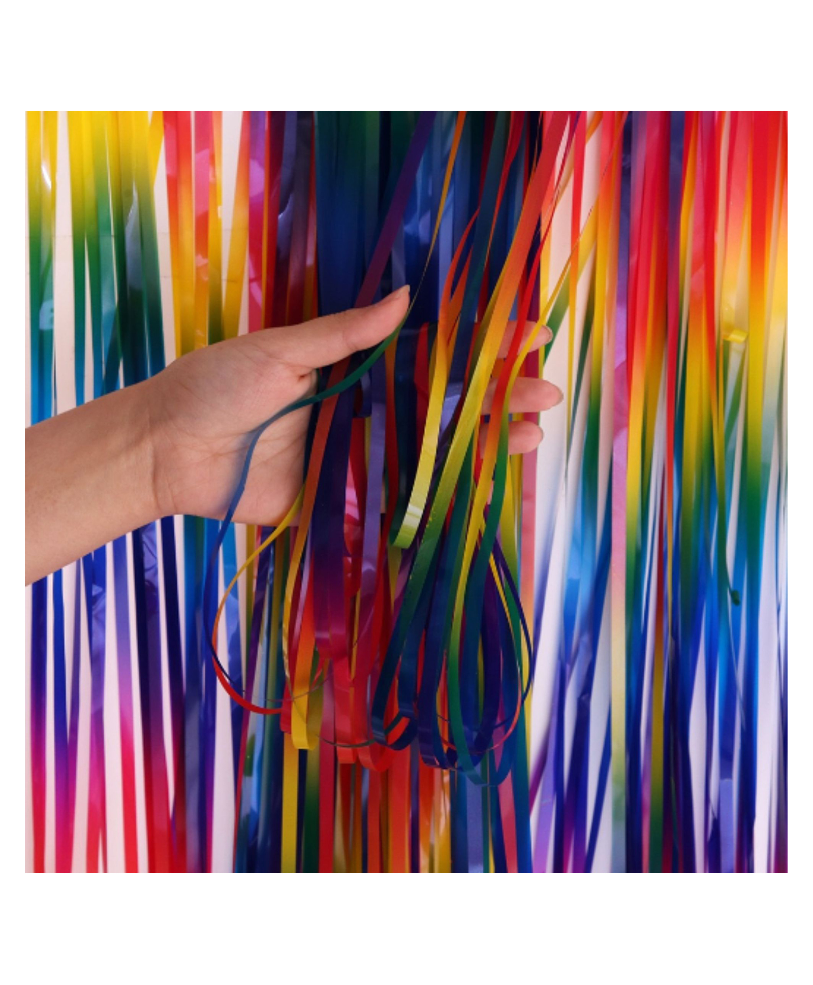 Birthday Popper Dark Rainbow Foil Fringe Curtain | 2 Pack | 3.5 ft x 6.5 ft | Metallic Backdrop Streamers for Party Birthday, Baby Shower, Wedding, Cradle Ceremony Decorations-image-4