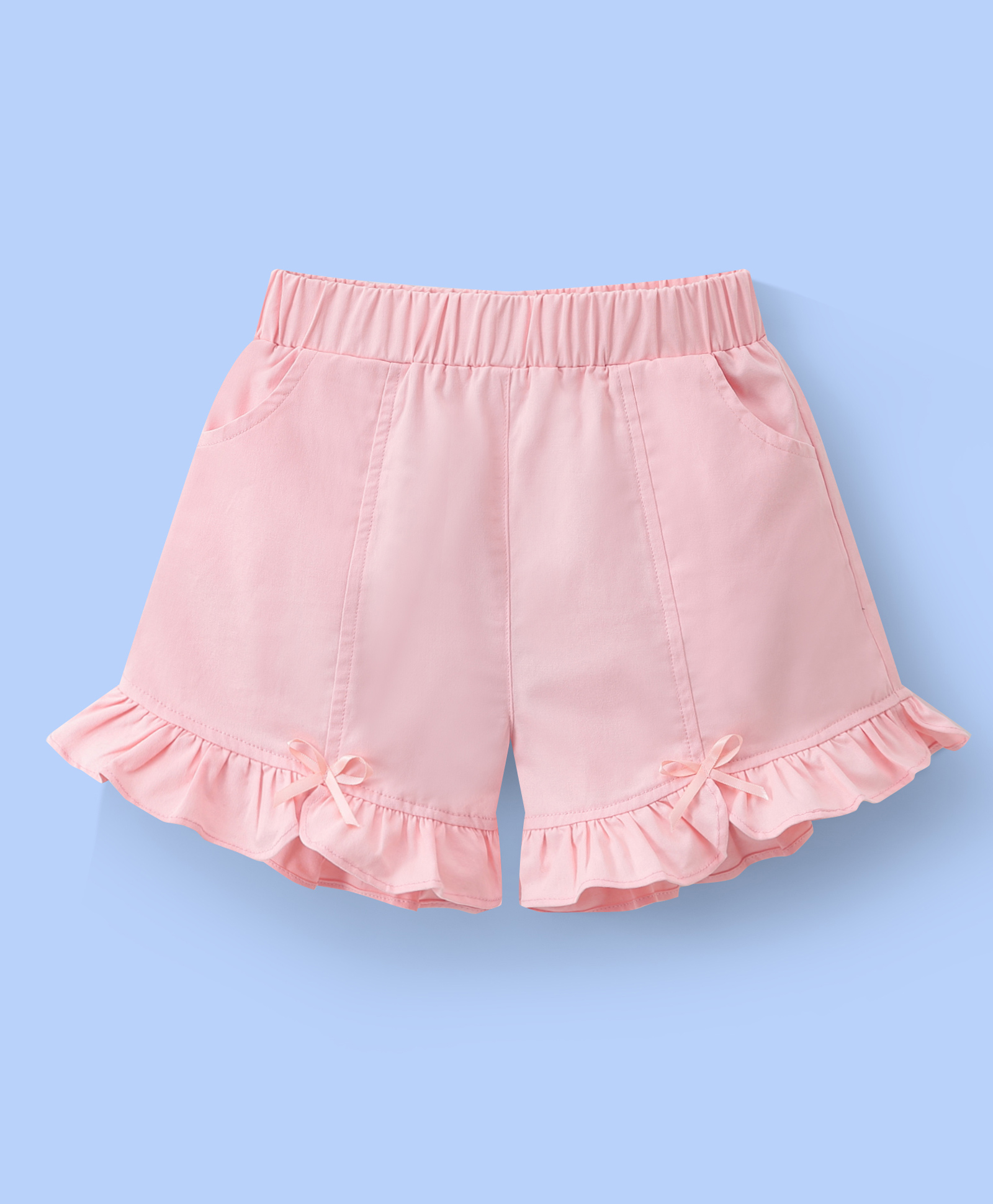 Mark & Mia Cotton Shorts with Frill & Bow Detailing- Pink-picture-17