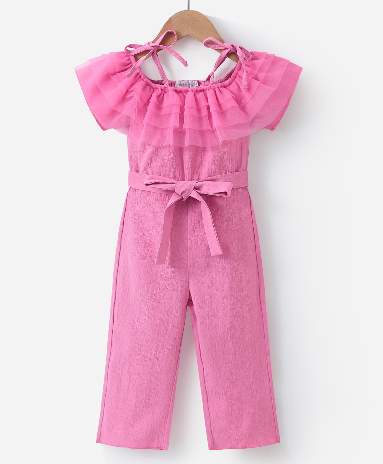 Mark & Mia Sleeveless Solid Jumpsuit With Bow Applique & Frill Detailing - Pink-picture-13