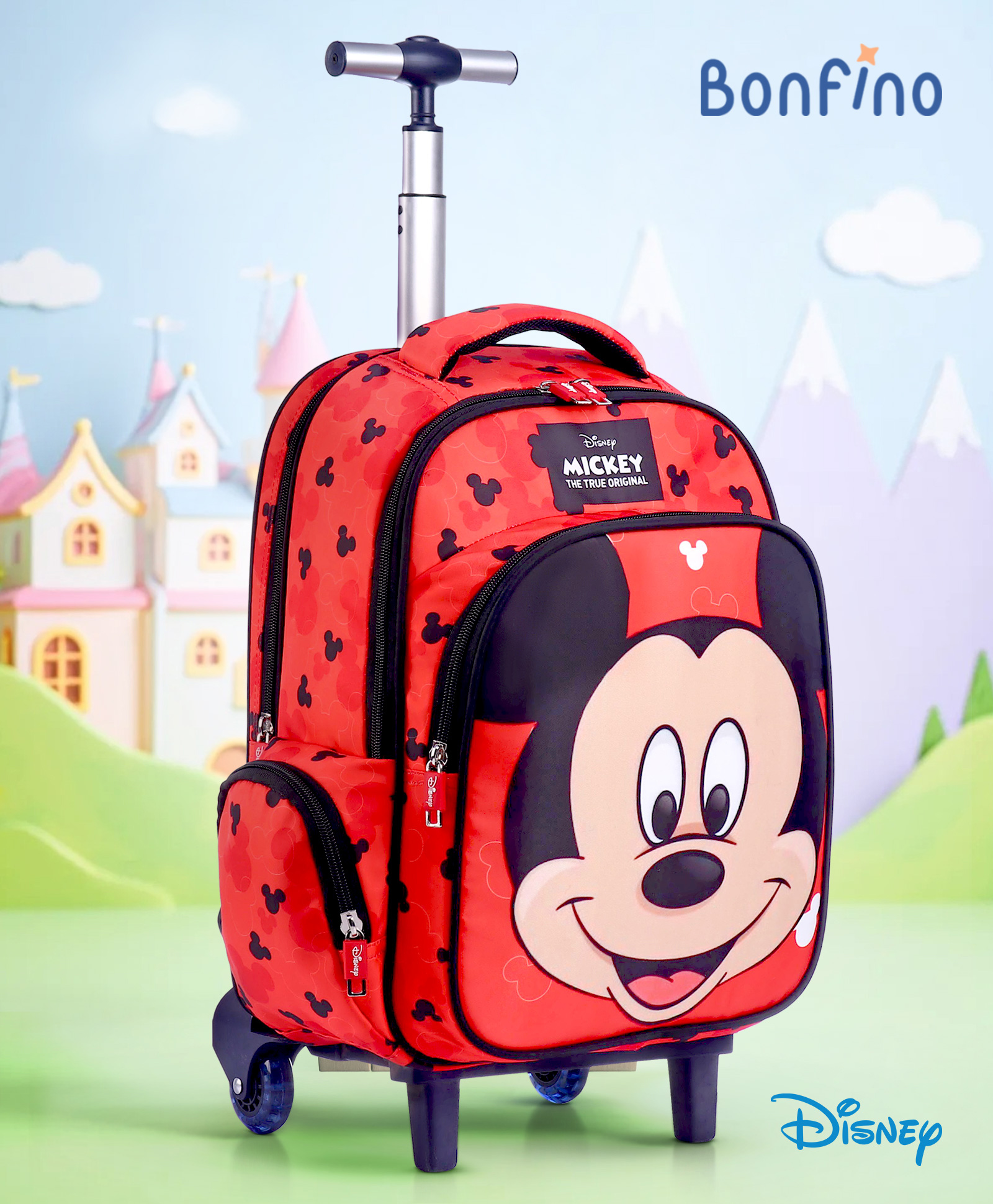 Bonfino Disney Mickey Mouse Printed School Trolley Backpack Red - Height 16 Inches-image-2
