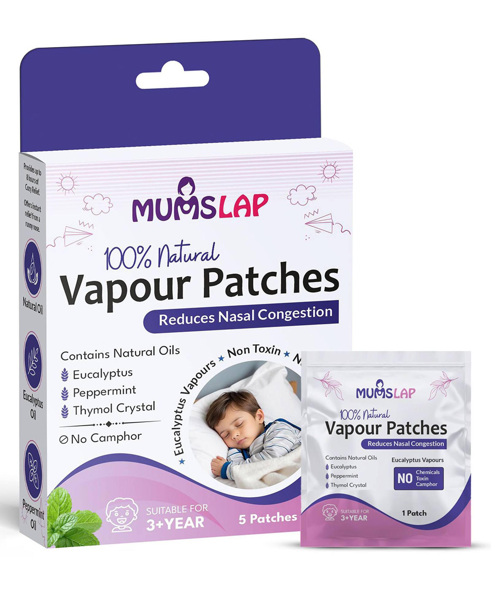 MumsLap 100% Natural Nasal Decongestant Vapour Patch for children - 5 Patches-picture-23