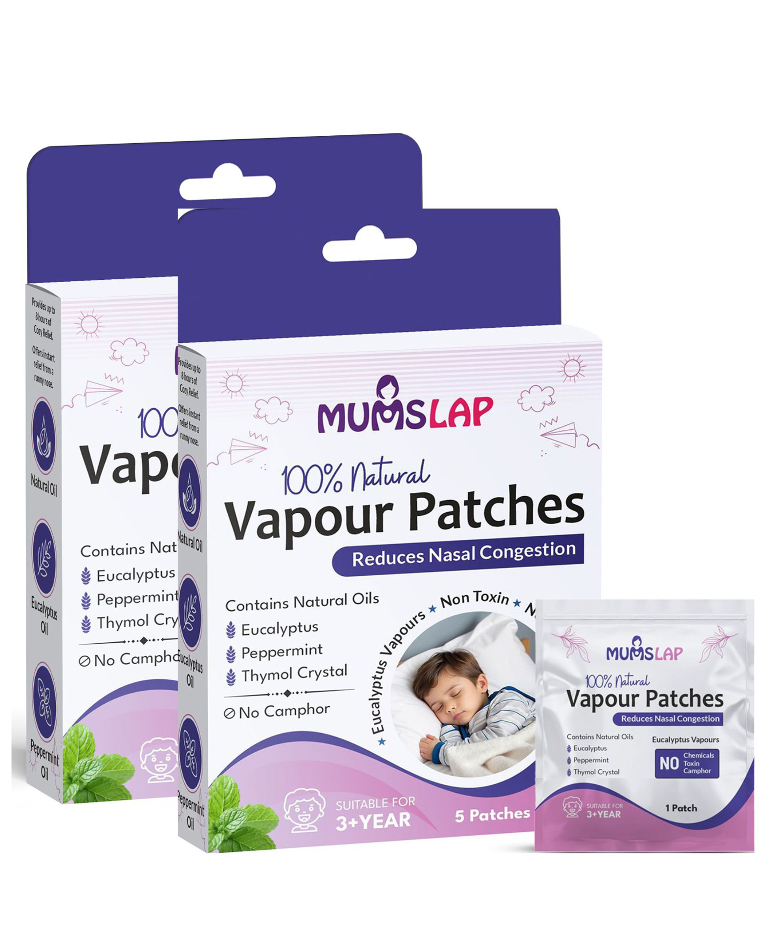 MumsLap 100% Natural  Cold Relief Nasal Decongestant Vapour Patches for children - 10 Patches-picture-14