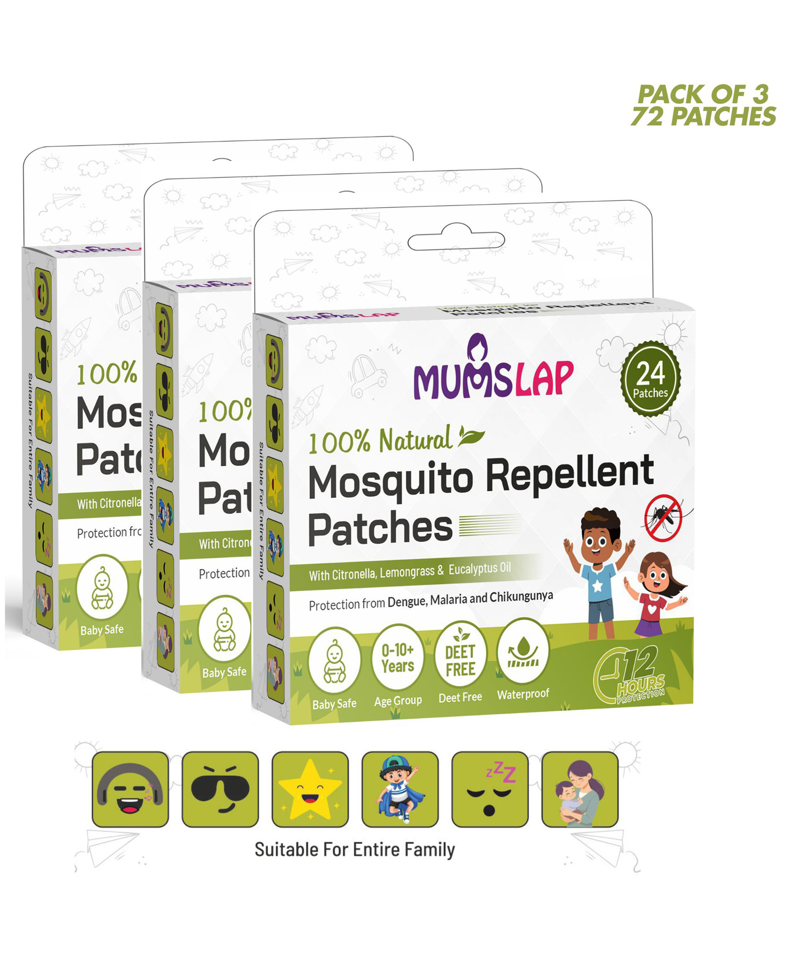 MumsLap 100% Natural Mosquito Repellent Patches for Babies & Kids -  72 Patches-image-48