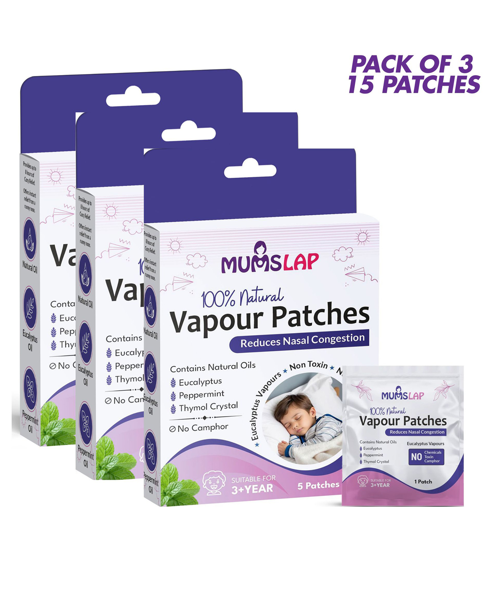 MumsLap 100% Natural Cold Relief Nasal Decongestant Vapour Patches for children - 15 Patches-picture-21