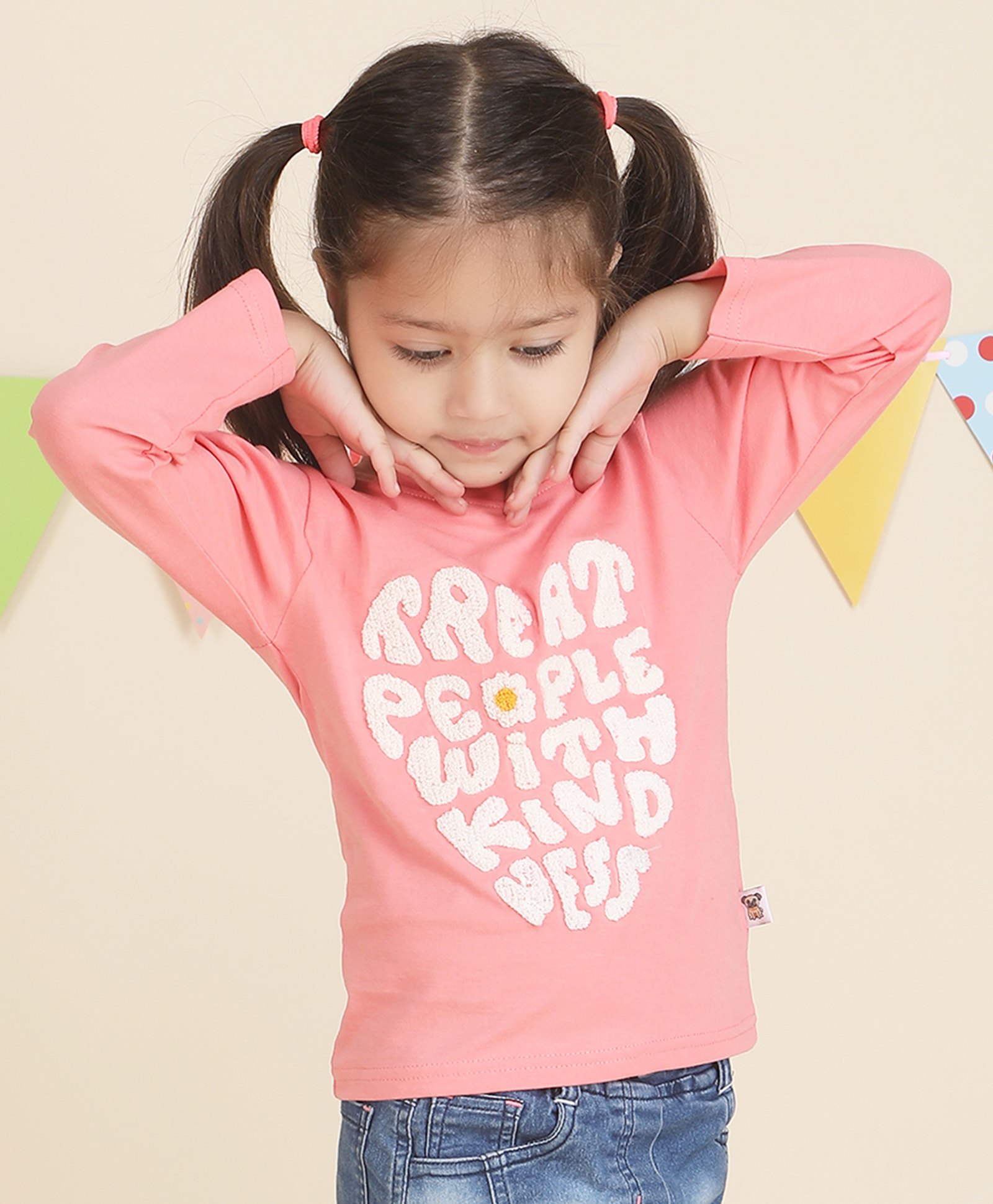 Polka Tots Cotton Full Sleeves Treat People With Kindness Text Printed Tee - Pink-image-41