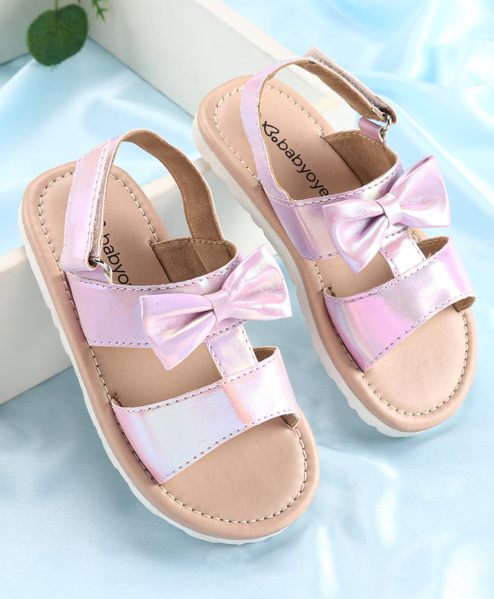 Babyoye Velcro Closer Sandals with Bow Applique - Pink-image-0