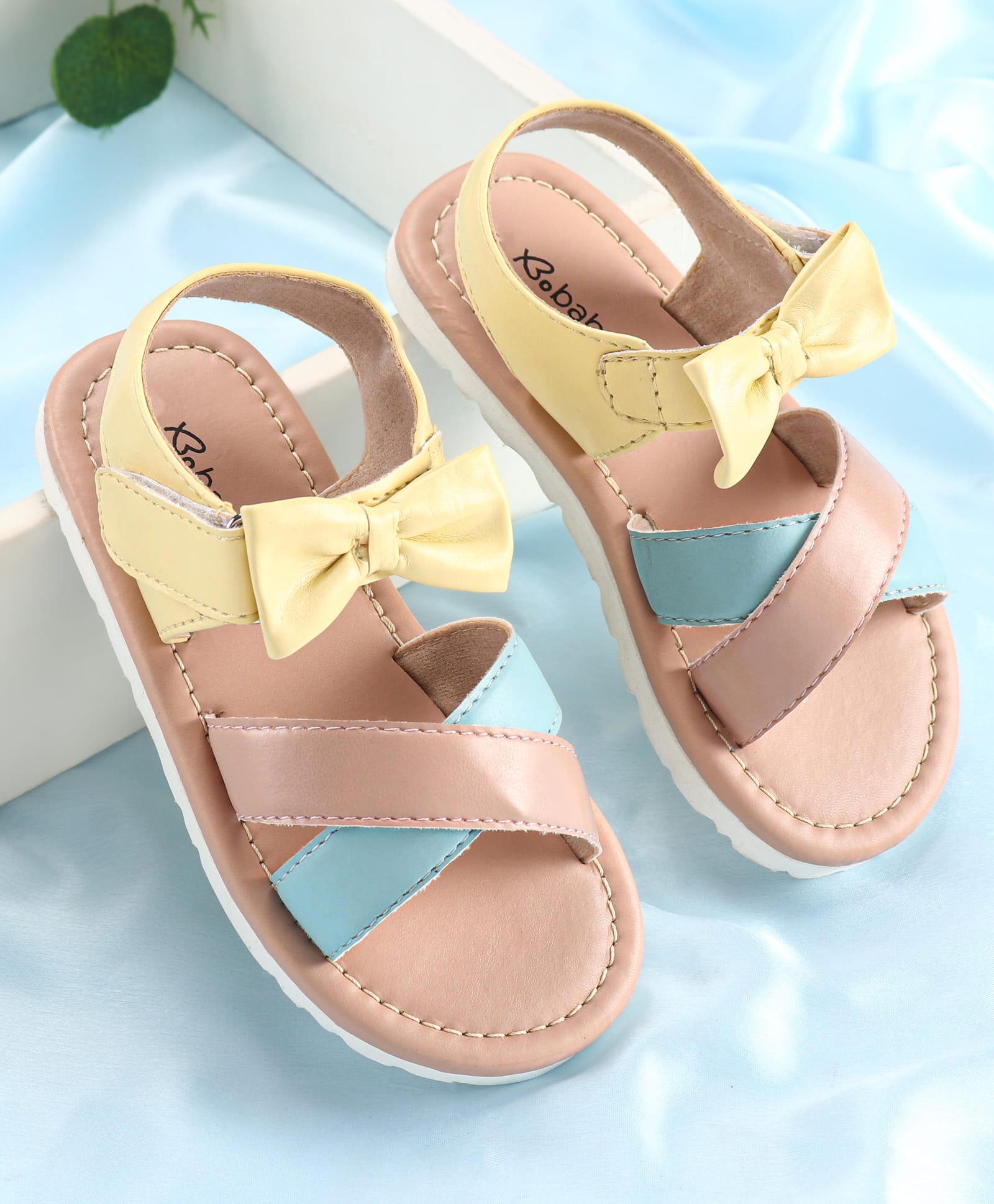 Babyoye Velcro Closer Sandals with Bow Applique - Tan-image-1